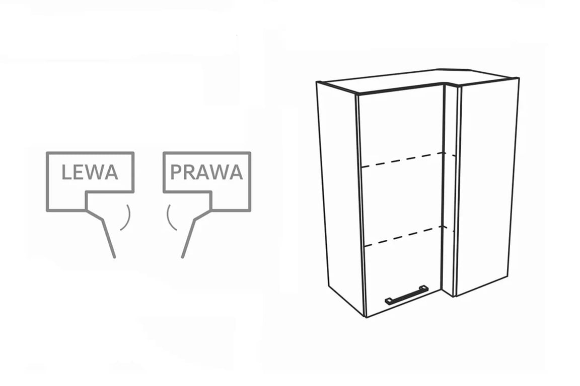 Závěsná rohová skříňka KAMMONO F4 F7 F8 - WRP70x40/100 KAMMONO F4 F7 F8 - WRP70x40/100 Skříňka závěsná rohová - szkic i systém otwierania