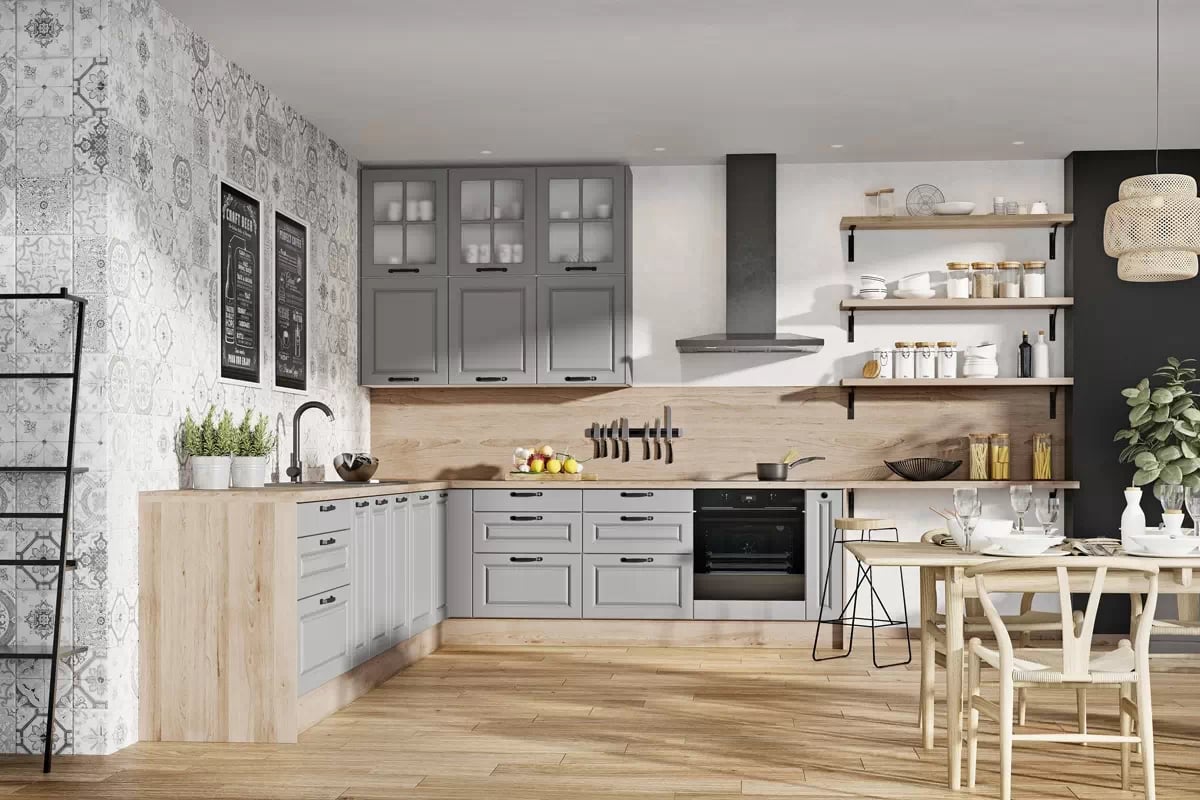 Rohová horní kuchyňská skříňka Kammono F WRP70x40/71 – 1dveřová Kuchyně Kammono F4 aranzacja - Barevný odstín šedá