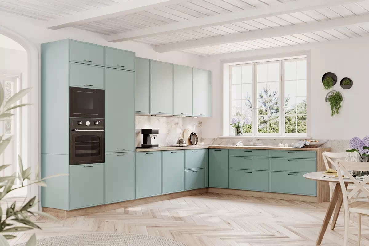 Závesná kuchynská skrinka Kammono F WW40.1/61 jednodverová so sklom Kuchyňa Kammono F8 vizualizácia - Farebné prevedenie Fiord