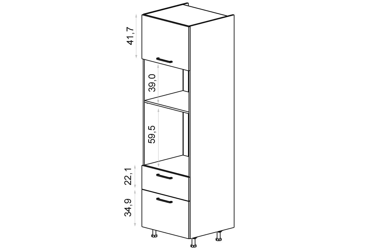 Kuchyňský regál KAMMONO M4 SPM60SS2/71 pro vestavnou troubu a mikrovlnnou troubu se zásuvkami KAMMONO M4 SPM60SS2/71 - skříňka vysoká skříňka pro zabudowy piekarnika i mikrofalowki se zásuvkami