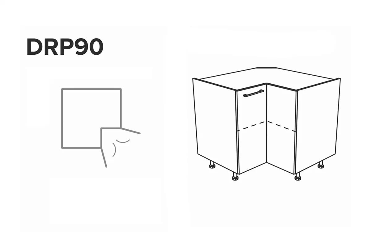 KAMMONO P2 DRP90 - Skříňka kuchyňská rohová dvoudveřová KAMMONO P2 DRP90 - otwieranie drzwi 