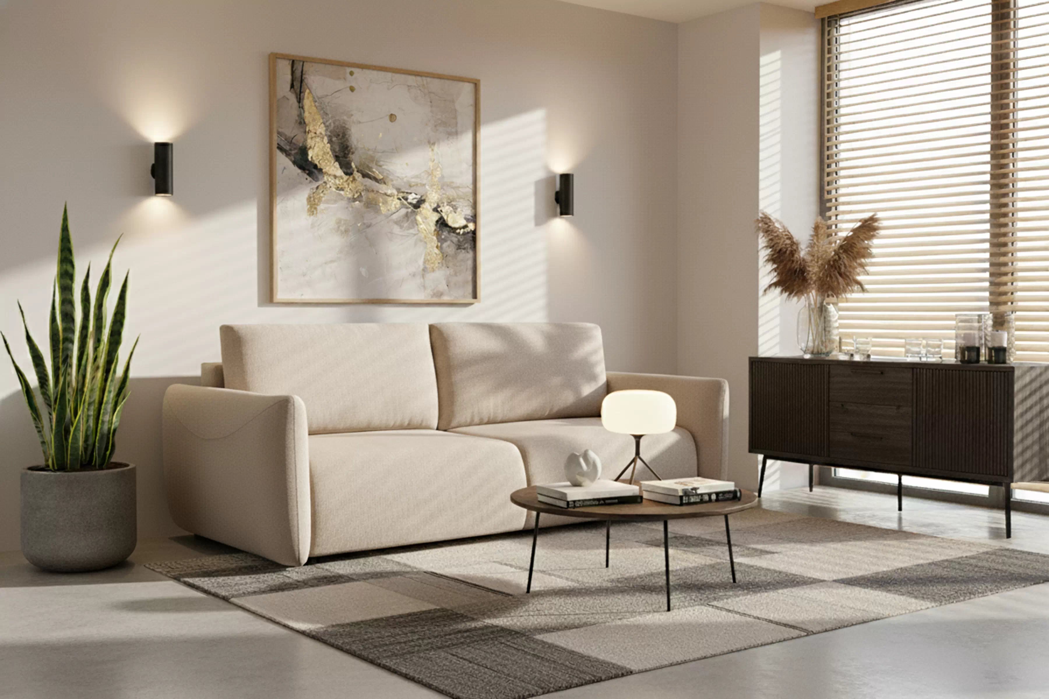 Rozkladacia pohovka Calma - béžová hydrofóbna pletenina Curio 09 Pohovka Calma rozkladana - Béžová dzianina hydrofobowa Curio 09