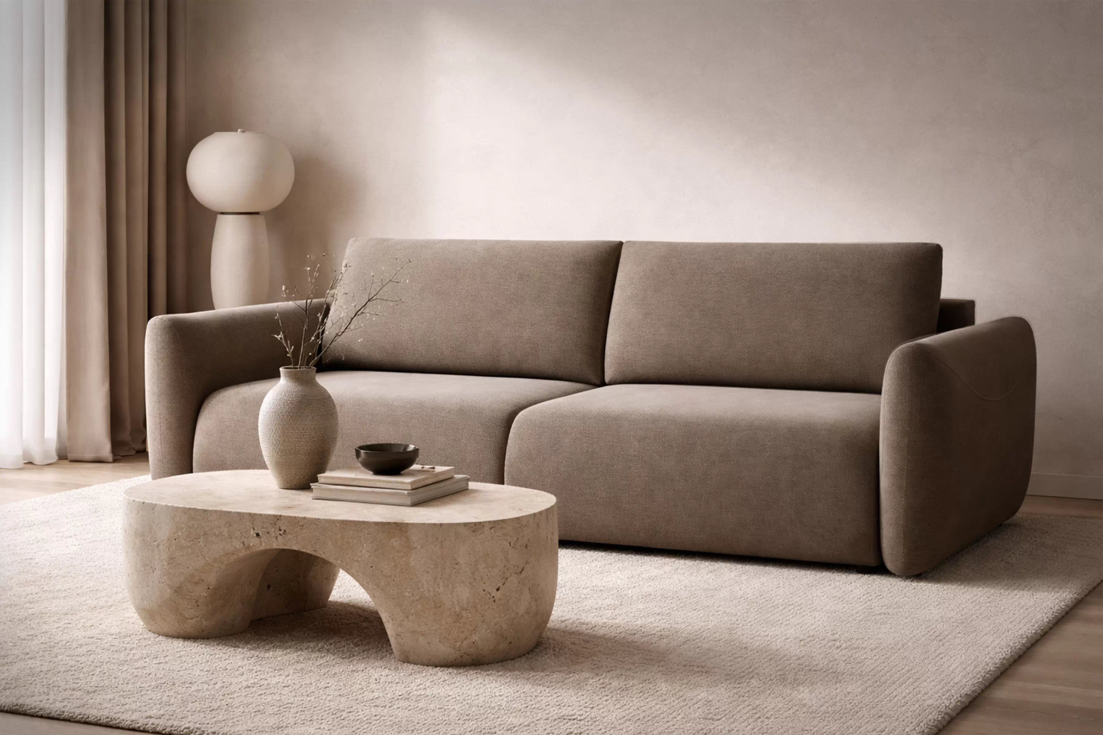 Rozkladacia pohovka Calma - hnedá hydrofóbna pletenina Curio 20 Pohovka Calma rozkladana - Hnedá dzianina hydrofobowa Curio 20 