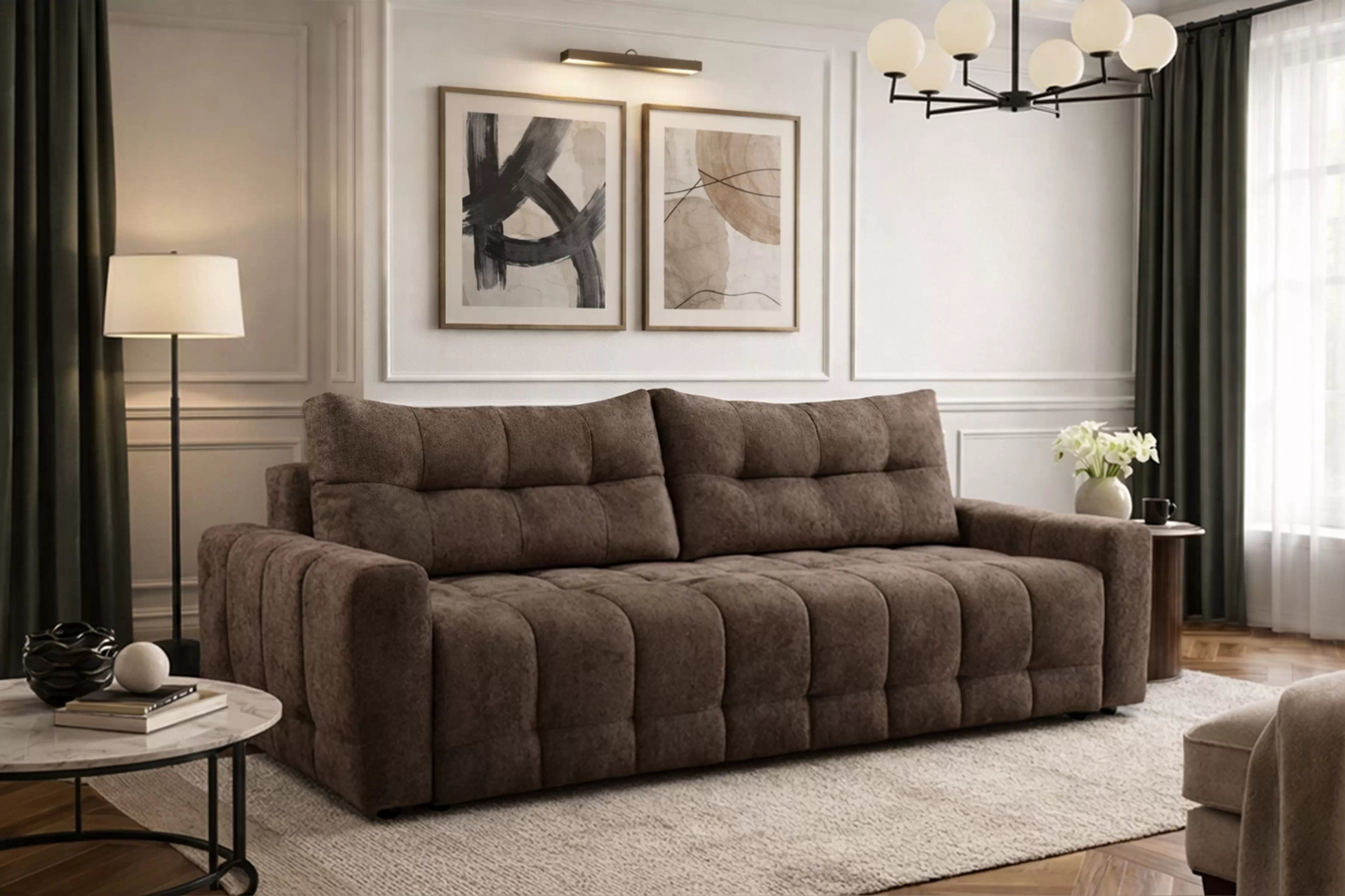 Pohovka Calvero s funkciou spania - hnedá pletenina Kiara 856 Pohovka Calvero s funkciou spánku - Hnedá plecionka Kiara 856