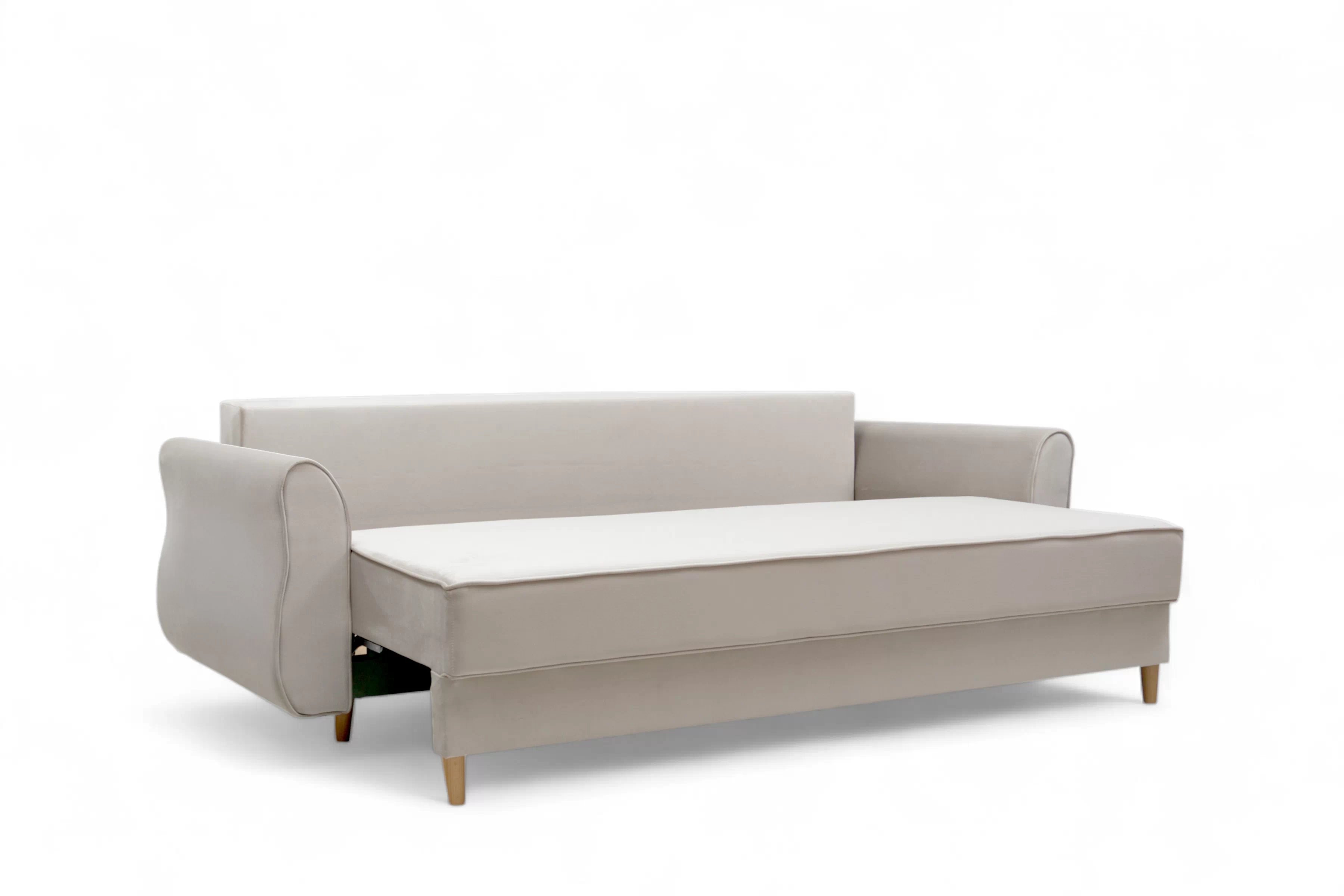 Rozkládací pohovka Carla - krémový samet Velluto 1 / nožky buk Pohovka Carla rozkládací - Krémový samet Velluto 1 / buk 