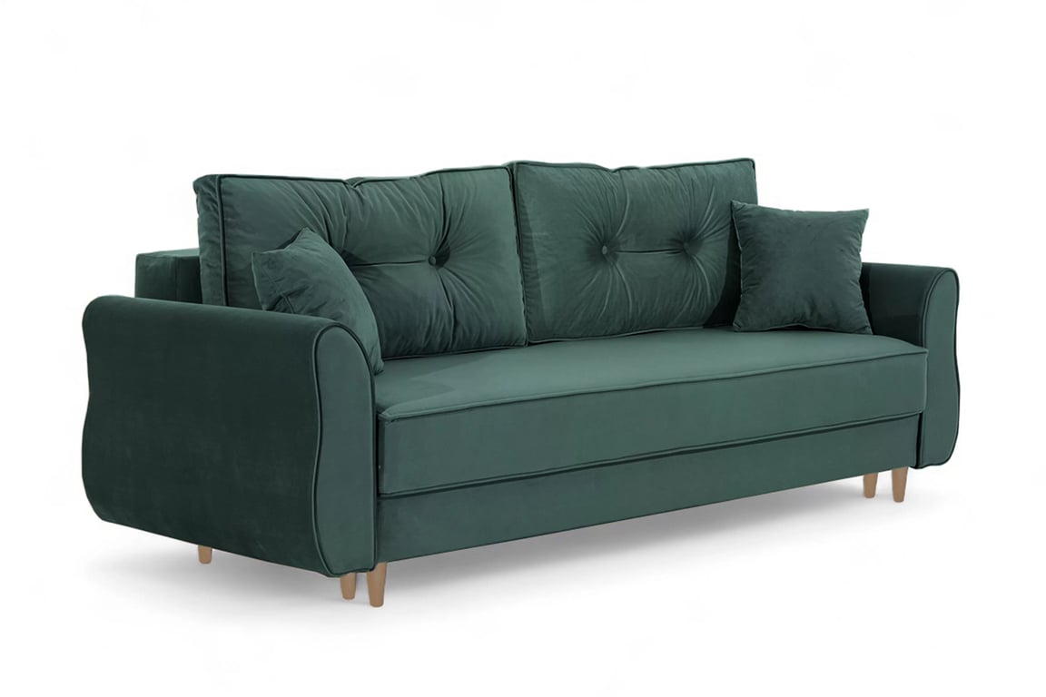 Rozkládací pohovka Carla - zelený samet Velluto 27 Jungle Green / nožky buk Pohovka Carla rozkládací - zelená samet Velluto 27 Jungle Green / buk 