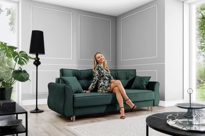 Rozkládací pohovka Carla - zelený samet Velluto 27 Jungle Green / nožky buk Pohovka Carla rozkládací - zelená samet Velluto 27 Jungle Green / buk 