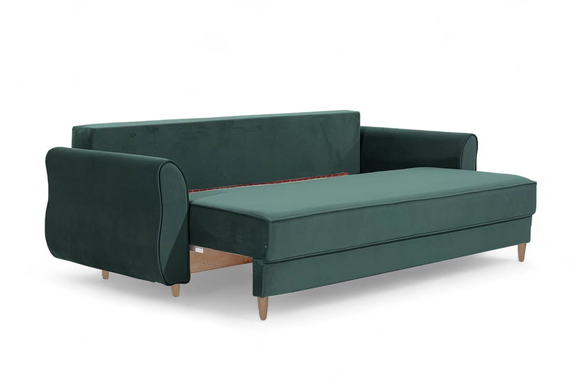 Rozkládací pohovka Carla - zelený samet Velluto 27 Jungle Green / nožky buk Pohovka Carla rozkládací - zelená samet Velluto 27 Jungle Green / buk 