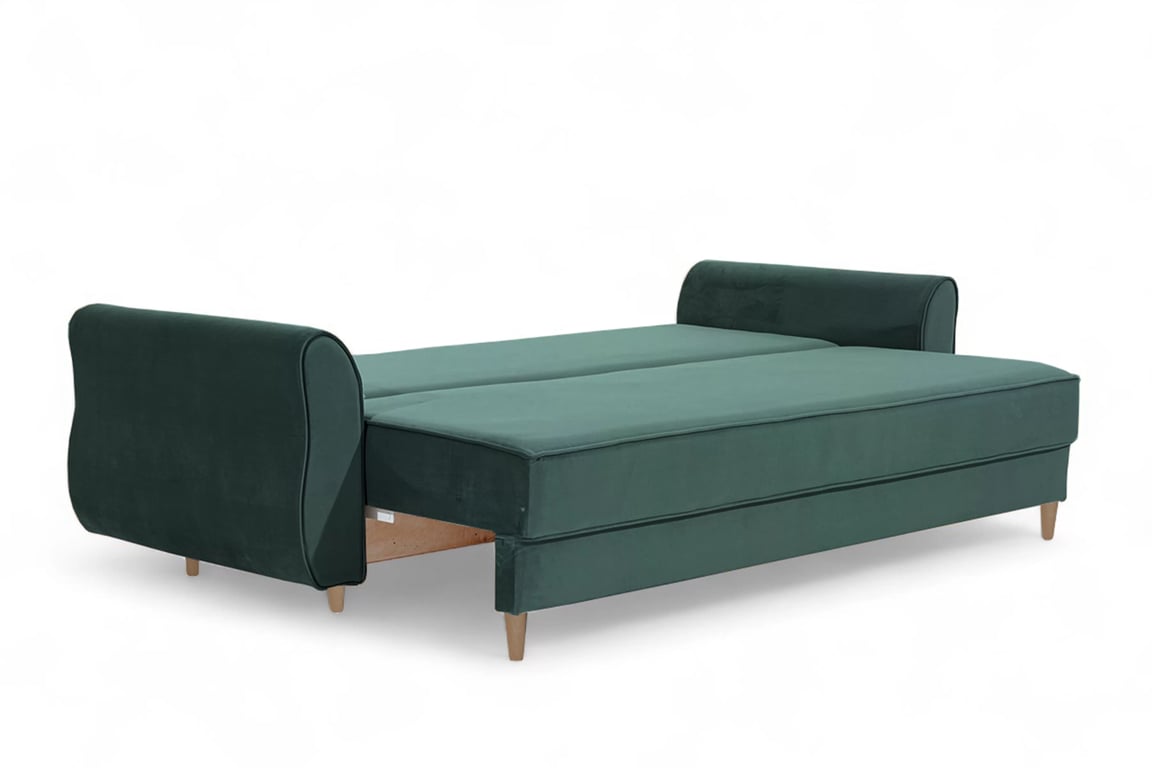 Rozkládací pohovka Carla - zelený samet Velluto 27 Jungle Green / nožky buk Pohovka Carla rozkládací - zelená samet Velluto 27 Jungle Green / buk 