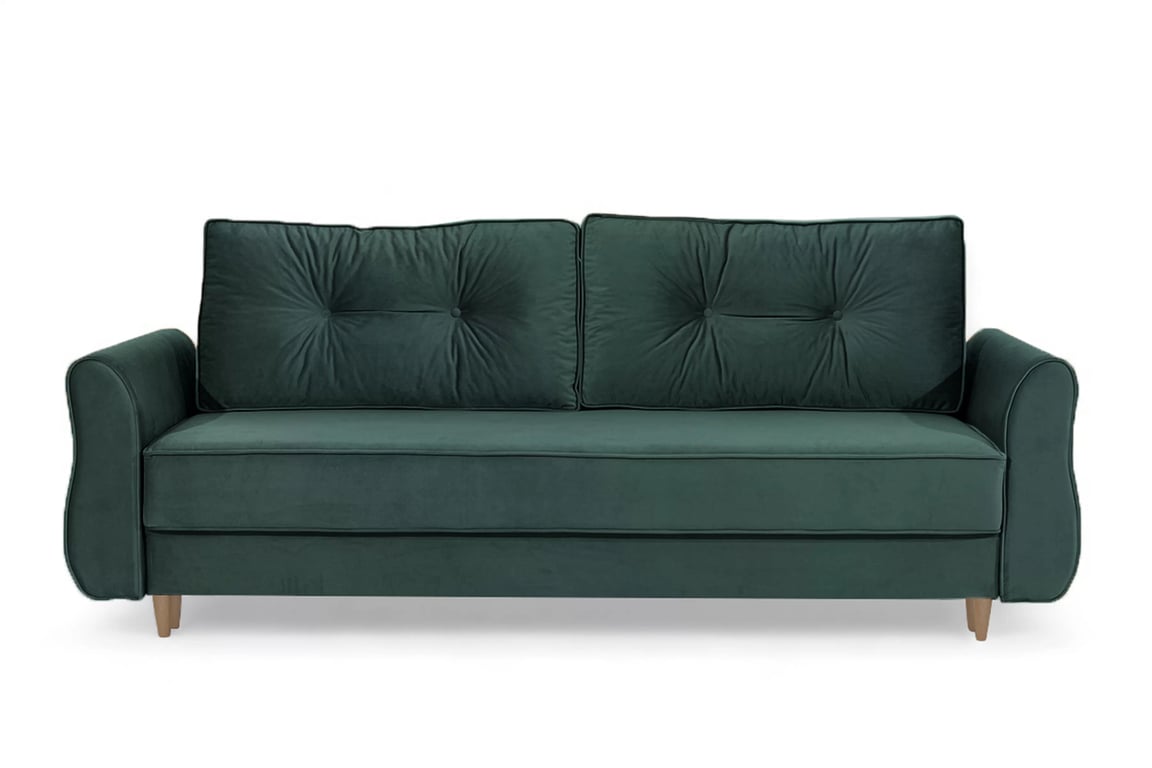 Rozkládací pohovka Carla - zelený samet Velluto 27 Jungle Green / nožky buk Pohovka Carla rozkládací - zelená samet Velluto 27 Jungle Green / buk 