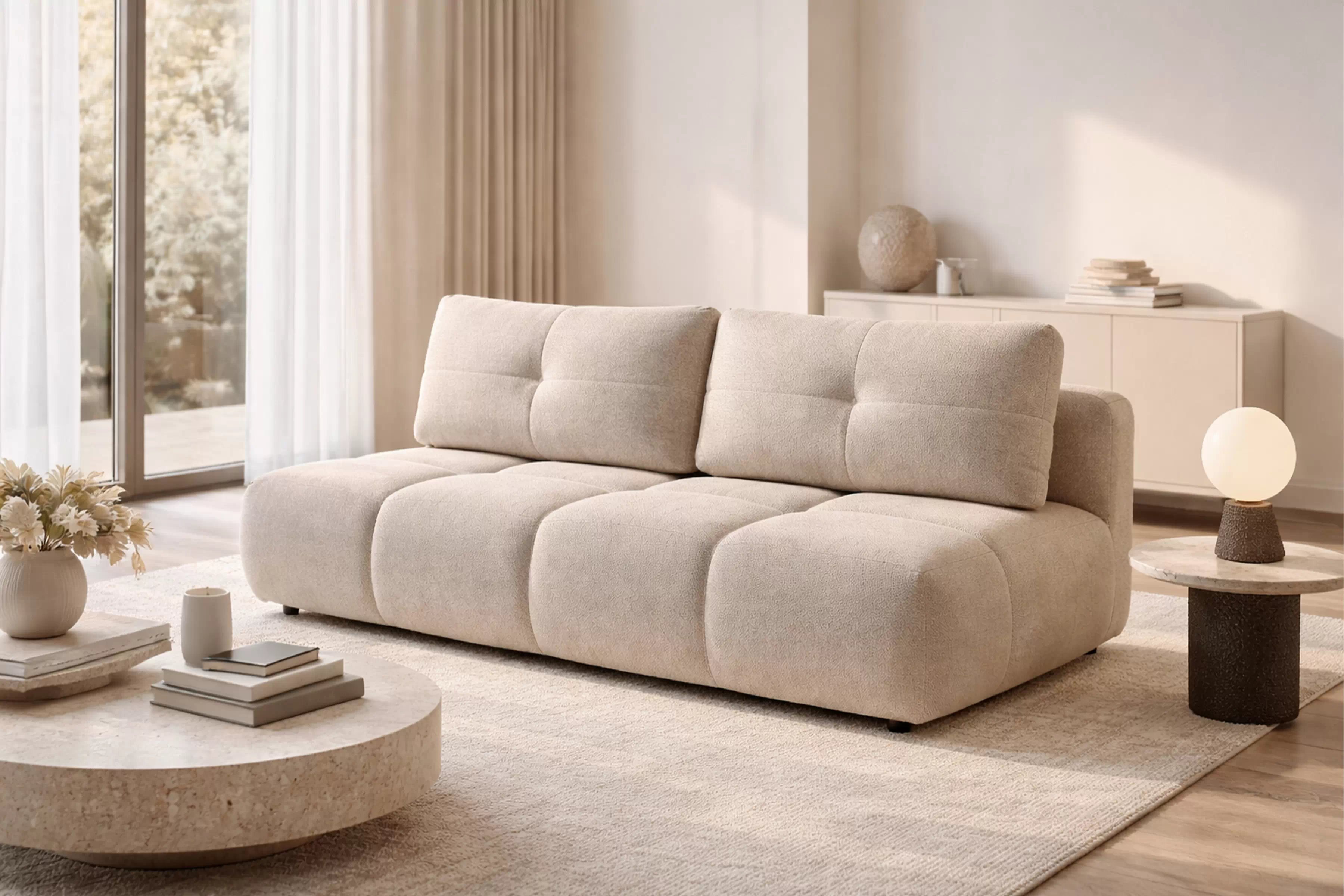 Rozkladacia pohovka Lerio - svetlobéžová hydrofóbna pletenina Blur 02 Pohovka Lerio s funkciou spánku - jasno Béžová dzianina hydrofobowa Blur 02