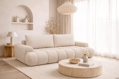 Rozkladacia pohovka Lutario - béžová hydrofóbna pletenina Venice 2026 Pohovka Lutario s funkciou spánku - Béžová plecionka hydrofobowa Venice 2026