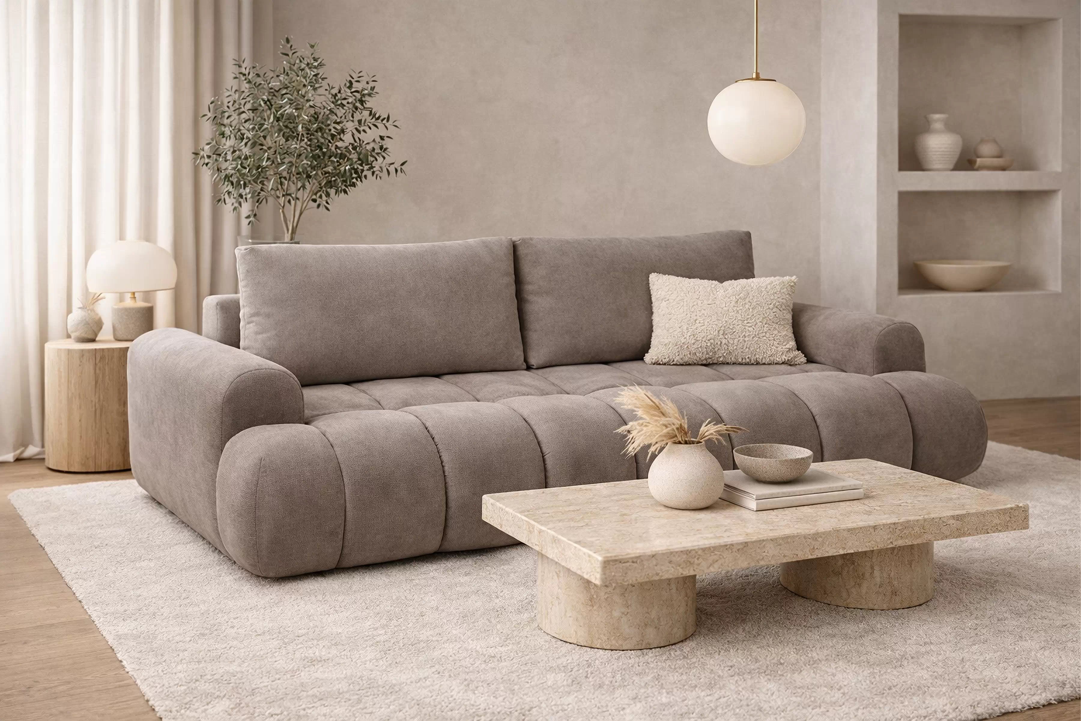 Rozkladacia pohovka Lutario - tmavobéžová hydrofóbna pletenina Venice 2031 Pohovka Lutario s funkciou spánku - ciemnobezowa plecionka hydrofobowa Venice 2031