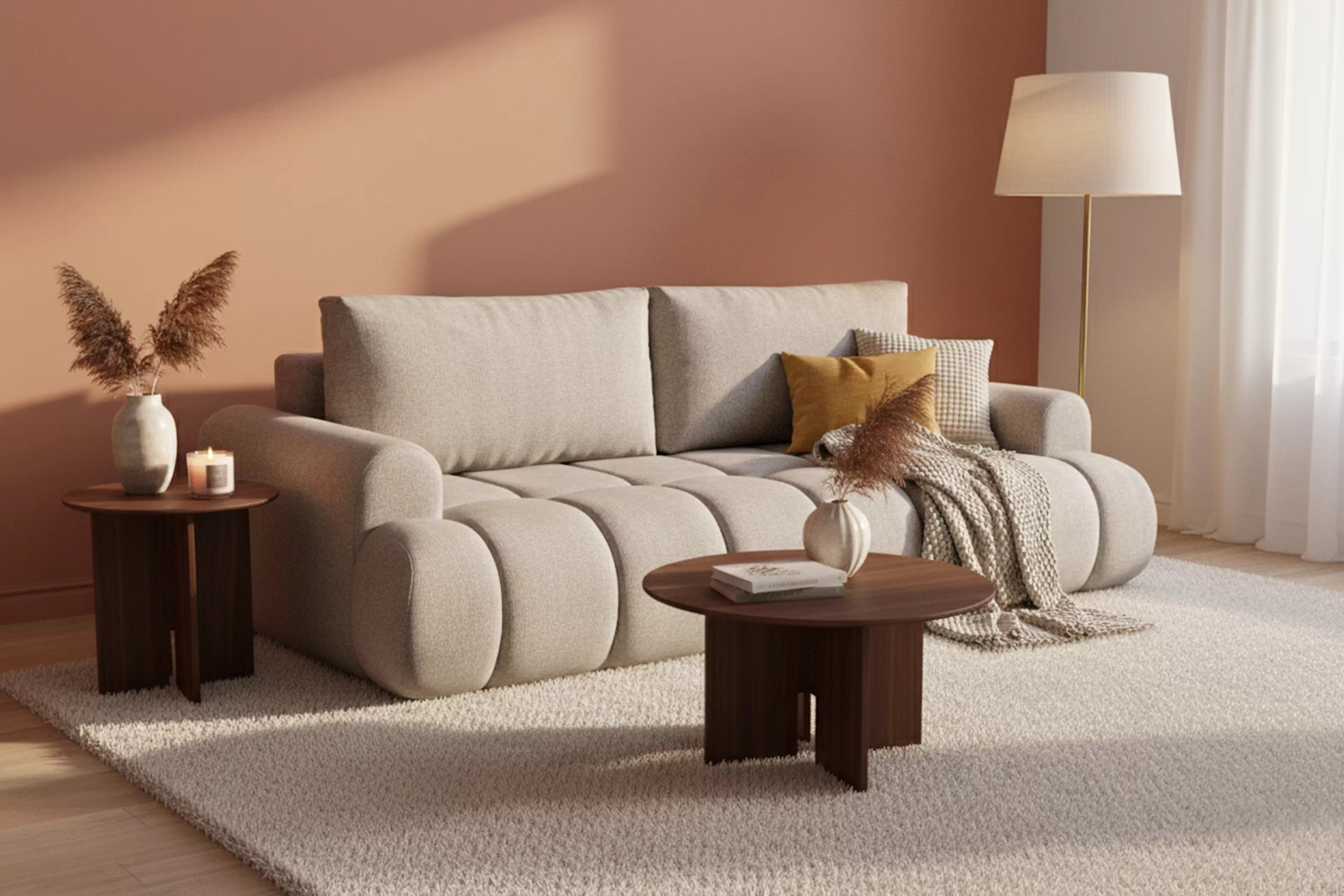 Rozkladacia pohovka Lutario s funkciou spania - tmavobéžová hydrofóbna pletenina Venice 2031 Pohovka Lutario s funkciou spánku - ciemnobezowa plecionka hydrofobowa Venice 2031