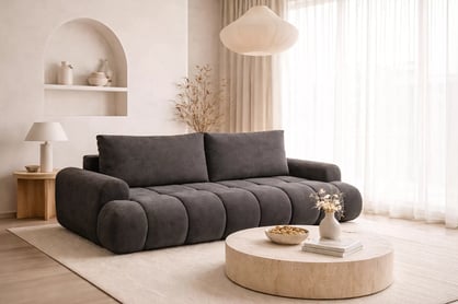 Rozkladacia pohovka Lutario - tmavosivá hydrofóbna pletenina Venice 2021 Pohovka Lutario s funkciou spánku - ciemnoszara plecionka hydrofobowa Venice 2021