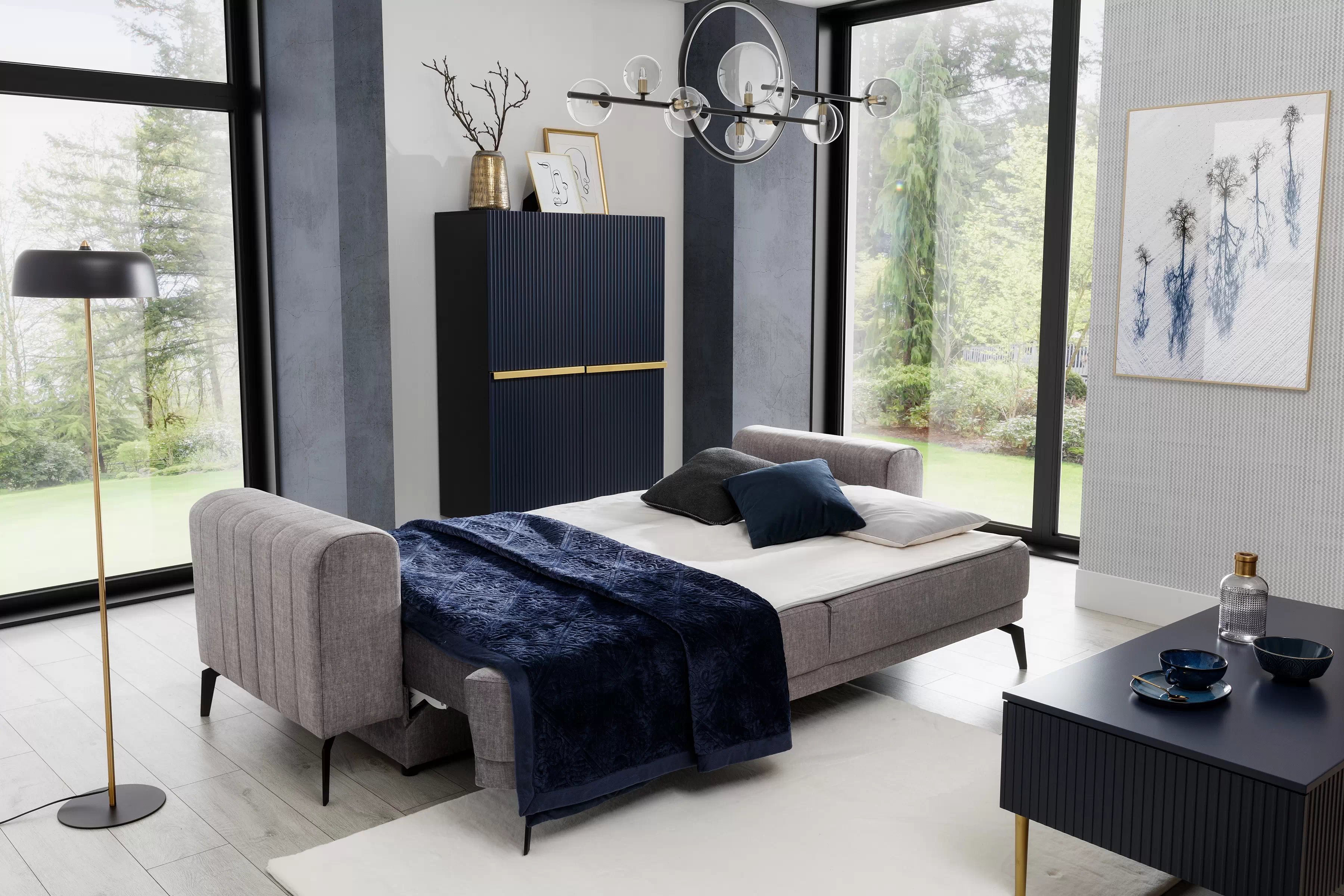 Pohovka Luzano s rozkladom na spanie - sivý zamat Vogue 14 Pohovka Luzano s funkciou spánku  - šedý velúr Vogue 14