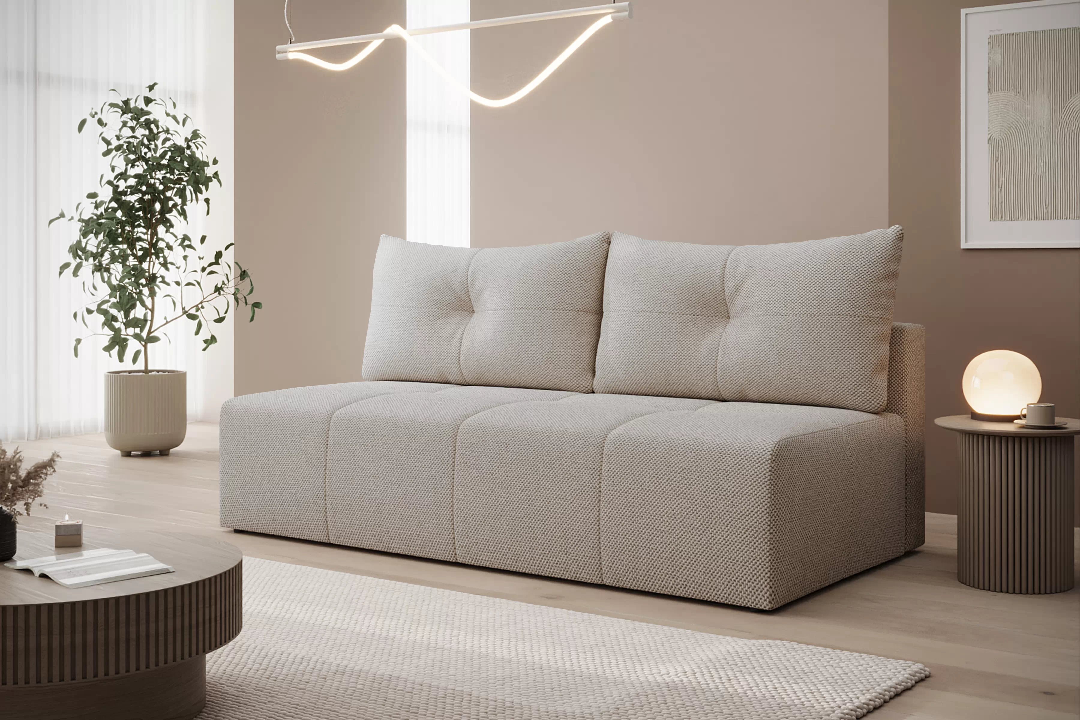 Rozkládací pohovka Natario s úložným prostorem - béžová látka Wind 05 Pohovka Natario rozkladana s úložným prostorem- béžová šenil Wind 5