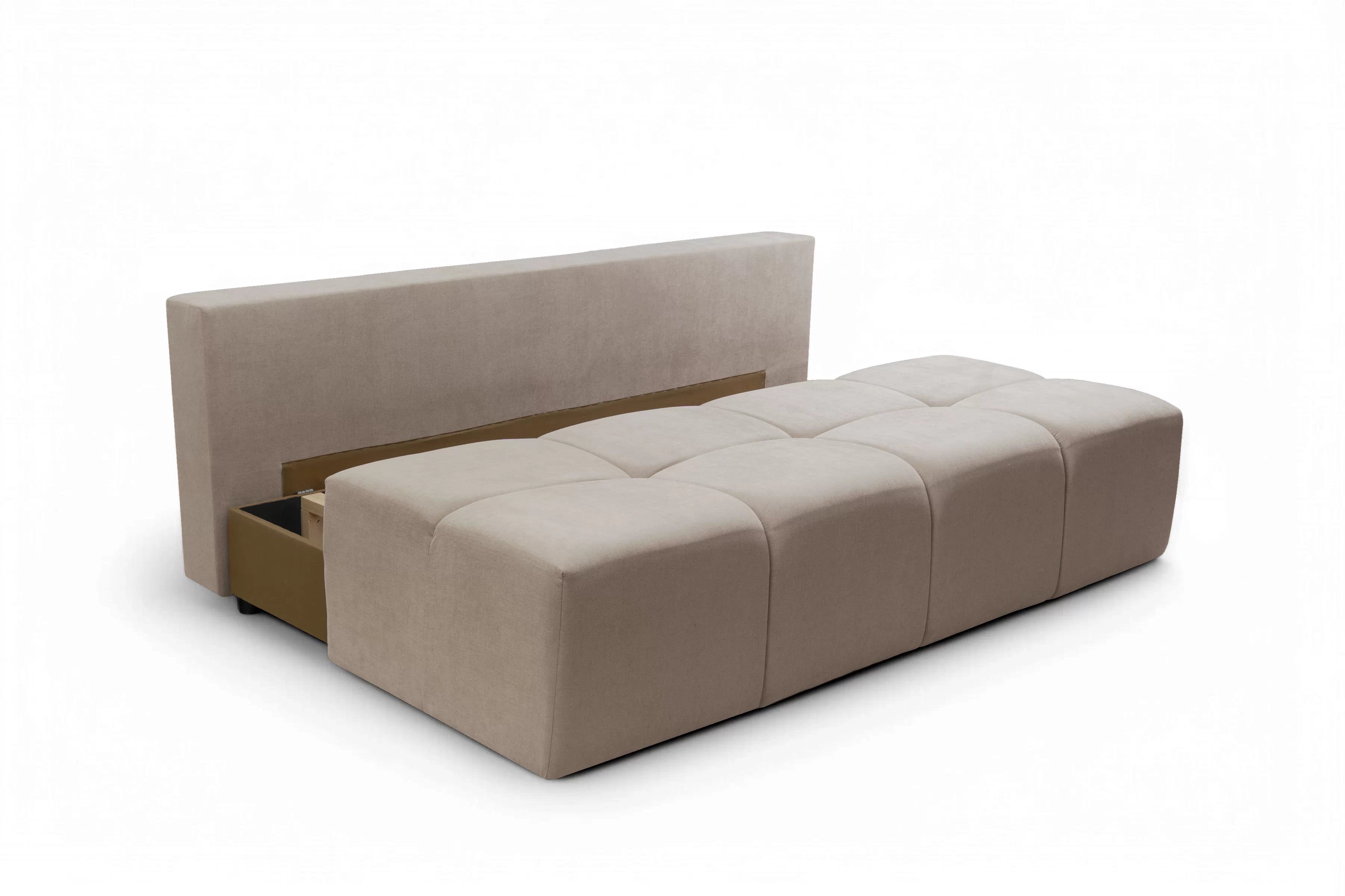 Rozkládací pohovka Natario s úložným prostorem - tmavě béžová látka Wind 11 Pohovka Natario rozkladana s úložným prostorem- tmavý béžová šenil Wind 11