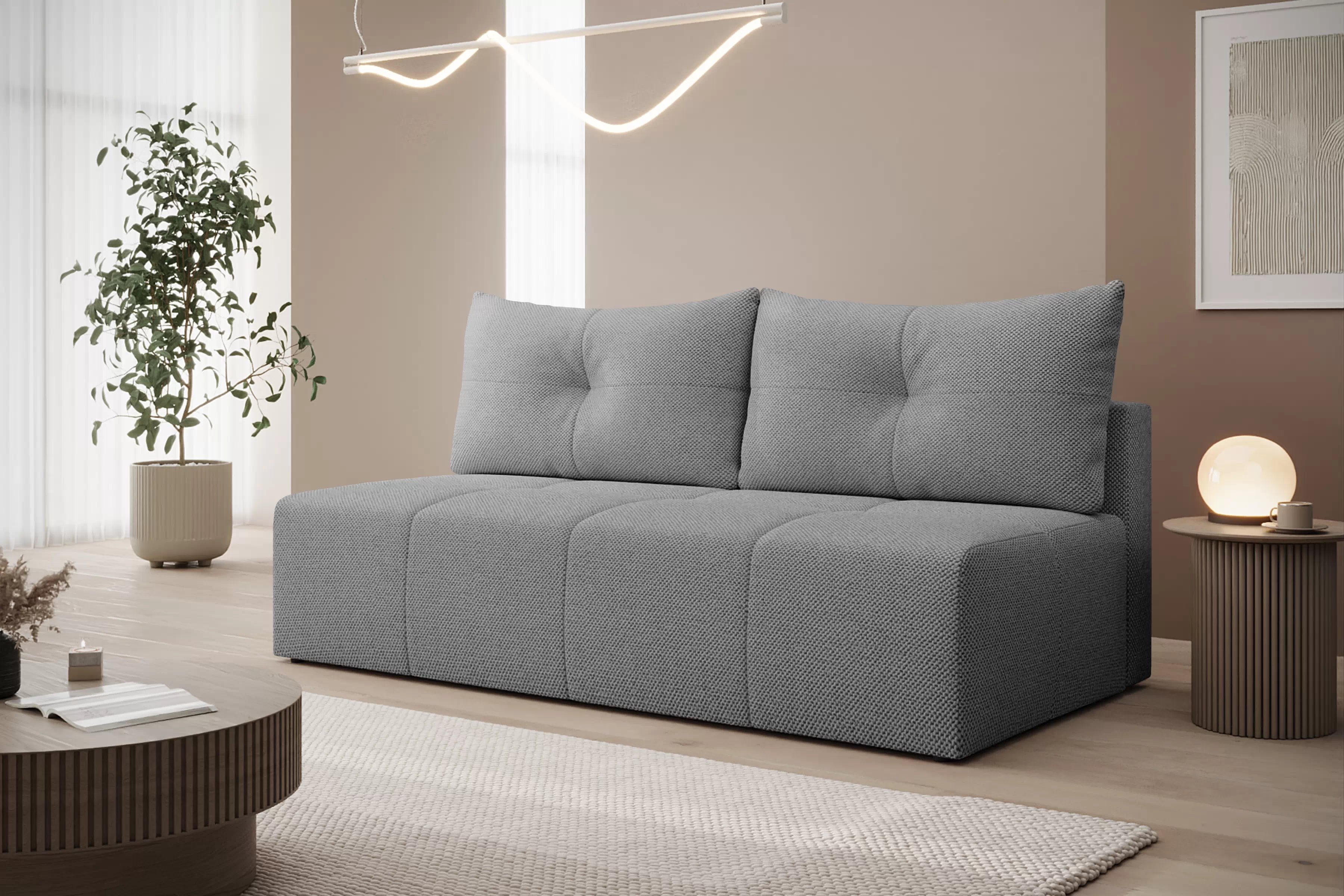 Rozkládací pohovka Natario s úložným prostorem - šedá látka Wind 90 Pohovka Natario rozkladana s úložným prostorem- šedá šenil Wind 90