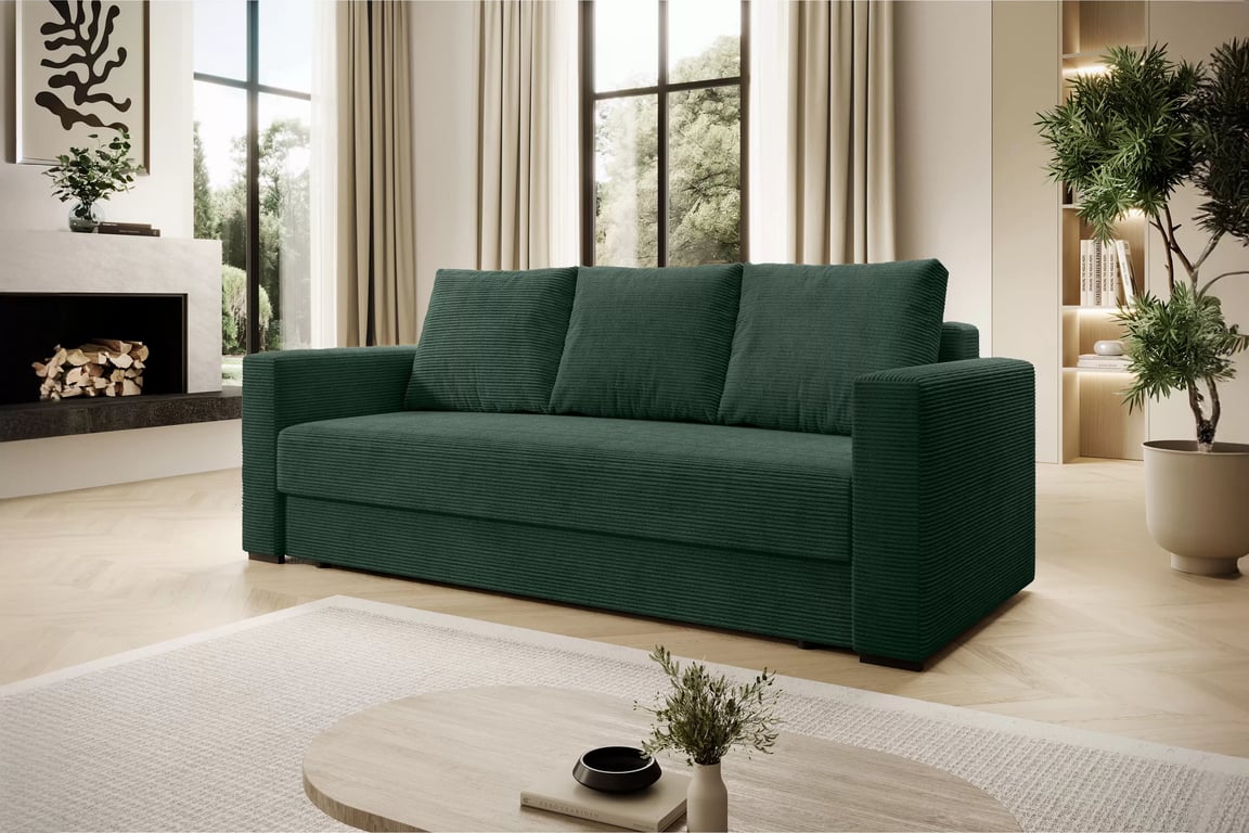 Canapea extensibilă Bizon - tapițerie catifea verde Lincoln 39 / picioare wenge Canapea rozkladana pentru camera de zi Bizon - verde catifea Lincoln 39 / wenge 