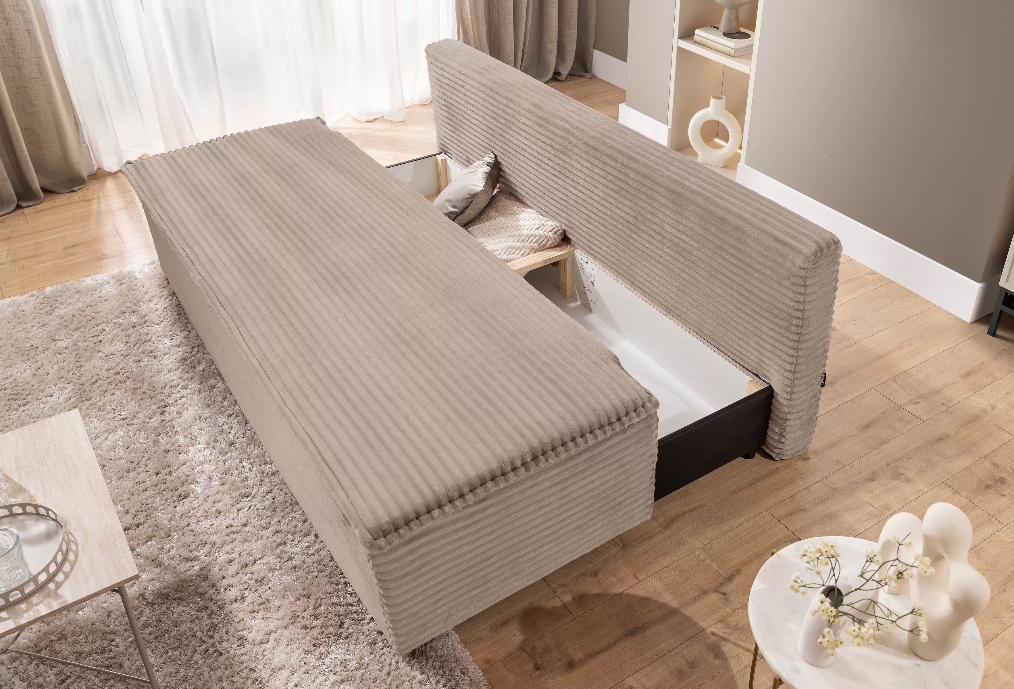 Pohovka rozkladana Firioza s úložným prostorem- béžová plusz Tilia 17 Pohovka rozkladana Firioza s úložným prostorem- béžová plusz Tilia 17