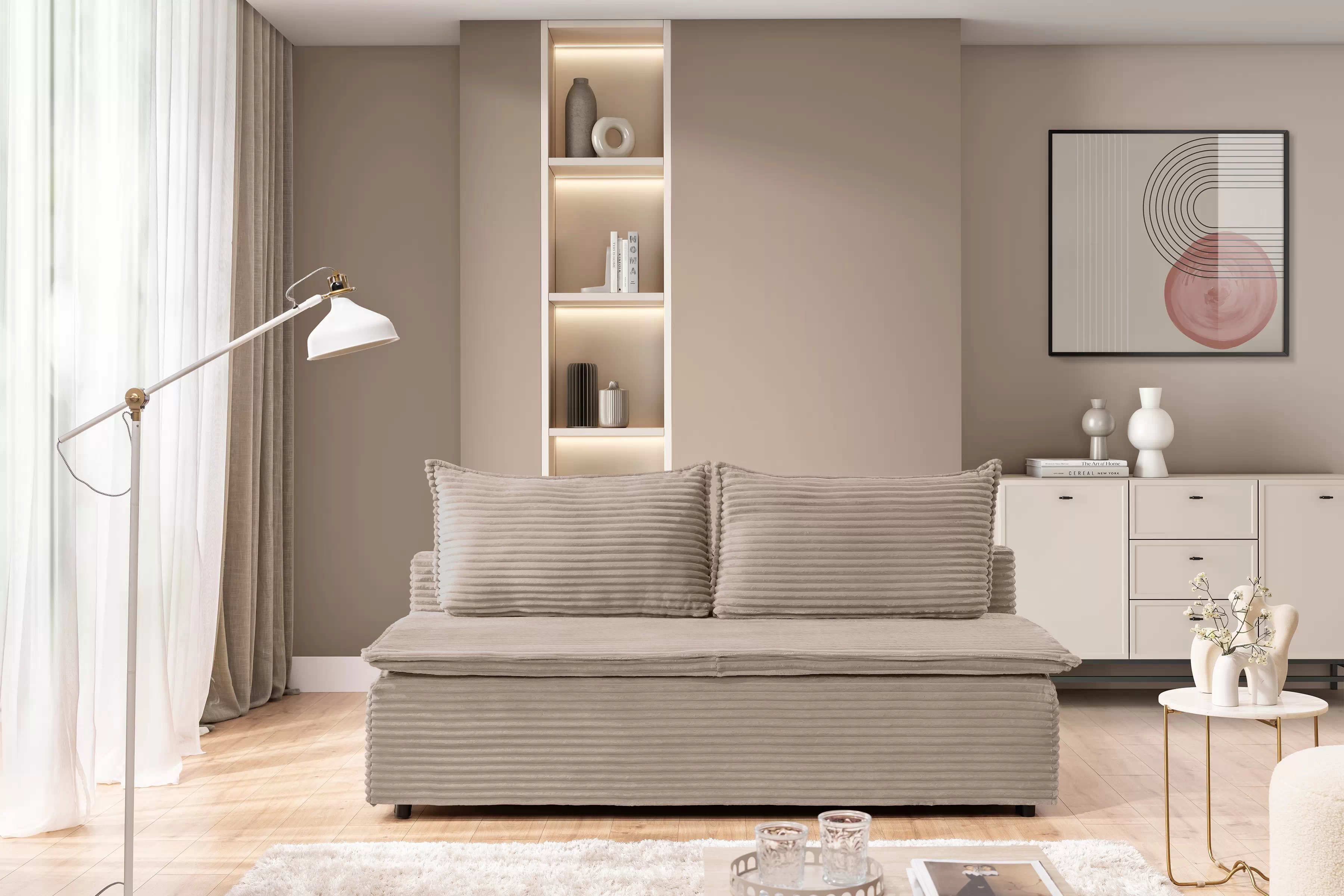 Pohovka rozkladana Firioza s úložným prostorem- béžová plusz Tilia 17 Pohovka rozkladana Firioza s úložným prostorem- béžová plusz Tilia 17