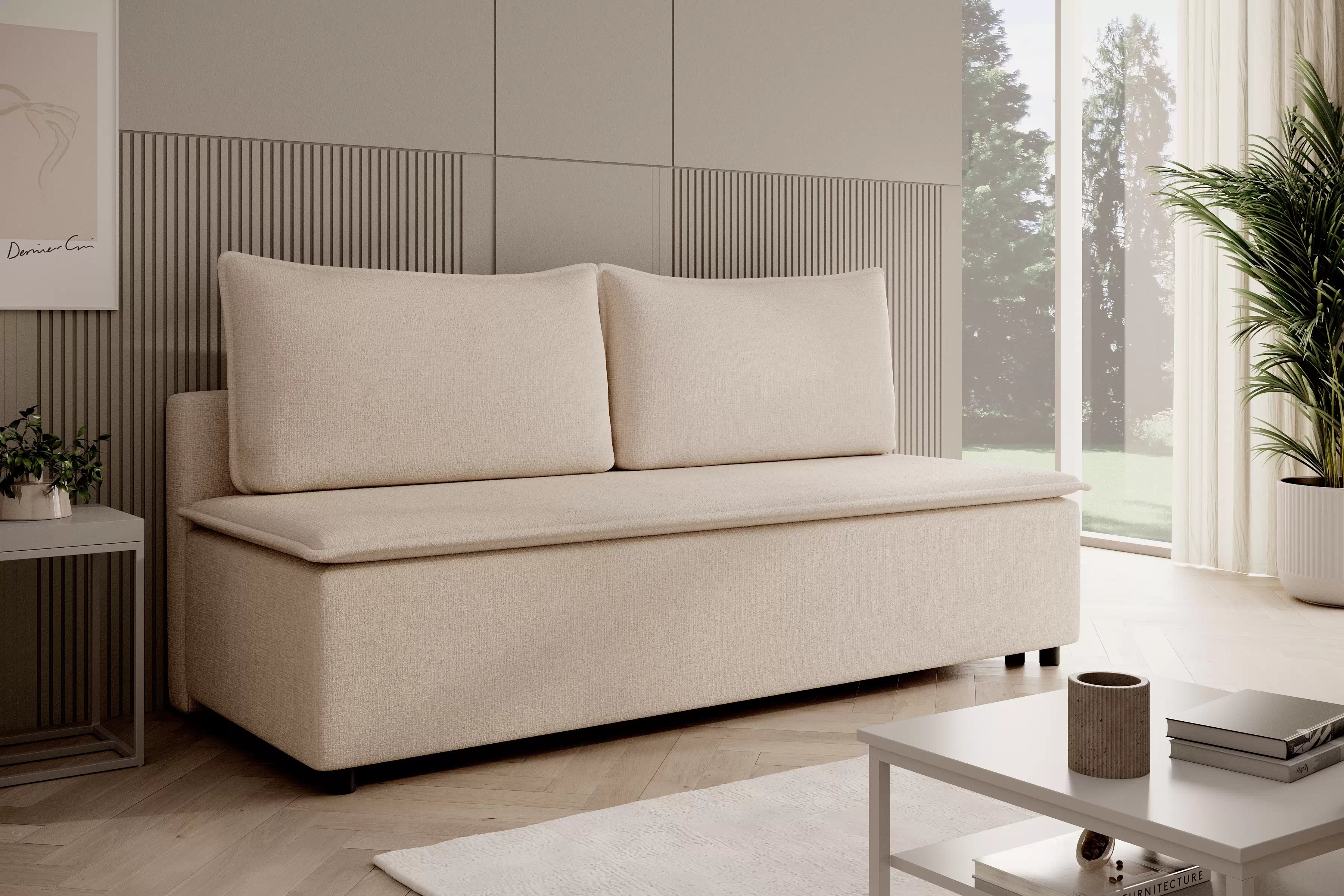 Rozkladacia pohovka Firioza - béžová žinylka Cremona 02 Pohovka rozkladana Firioza S vnútorným úložným priestorom- béžový šenil Cremona 02