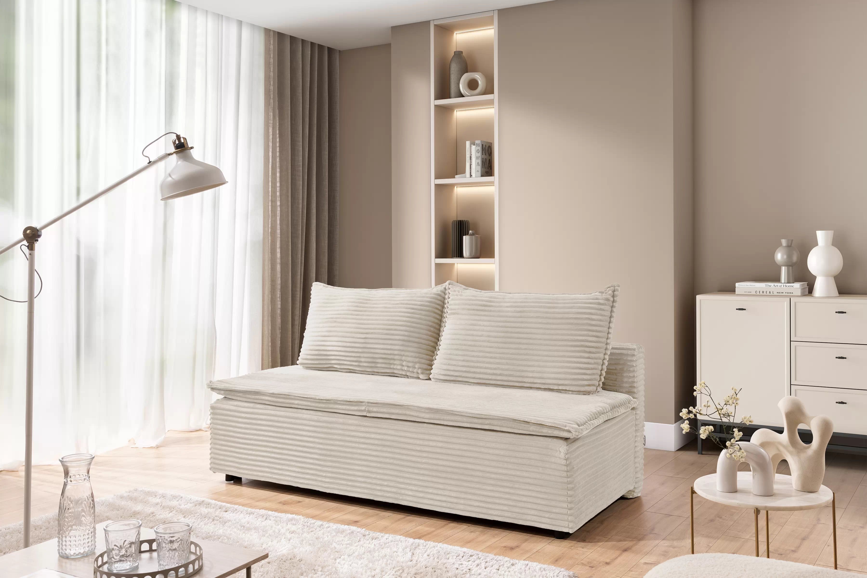 Pohovka rozkladana Firioza s úložným prostorem- béžová plusz Tilia 03 Pohovka rozkladana Firioza s úložným prostorem- ecru plusz Tilia 03