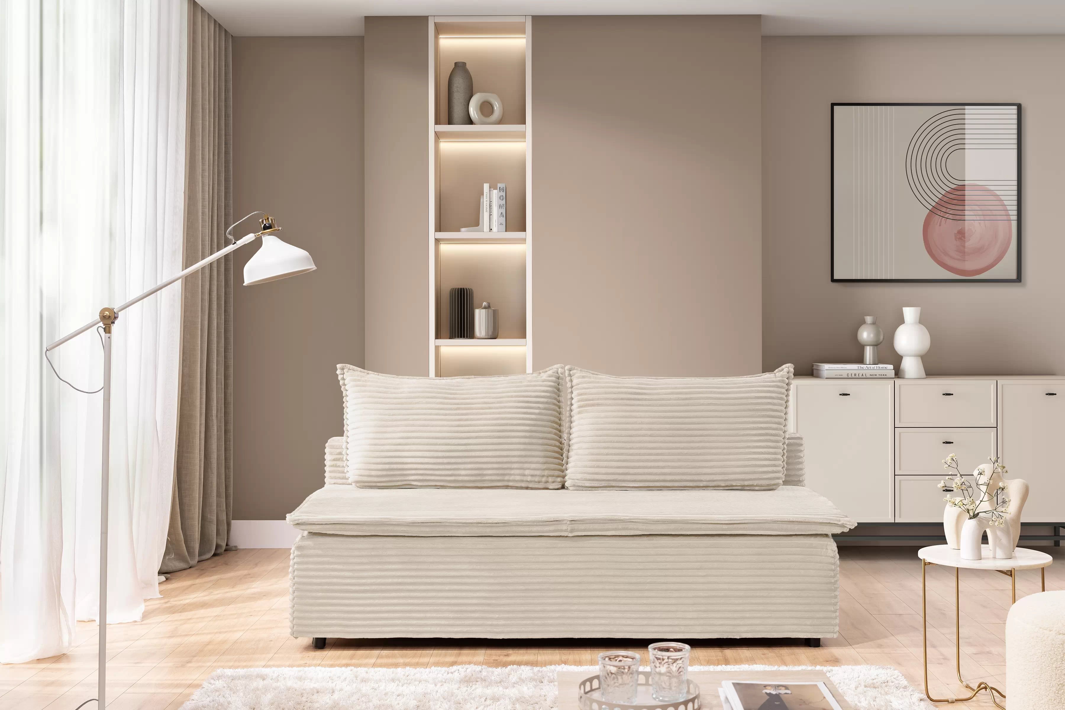 Pohovka rozkladana Firioza s úložným prostorem- béžová plusz Tilia 03 Pohovka rozkladana Firioza s úložným prostorem- ecru plusz Tilia 03