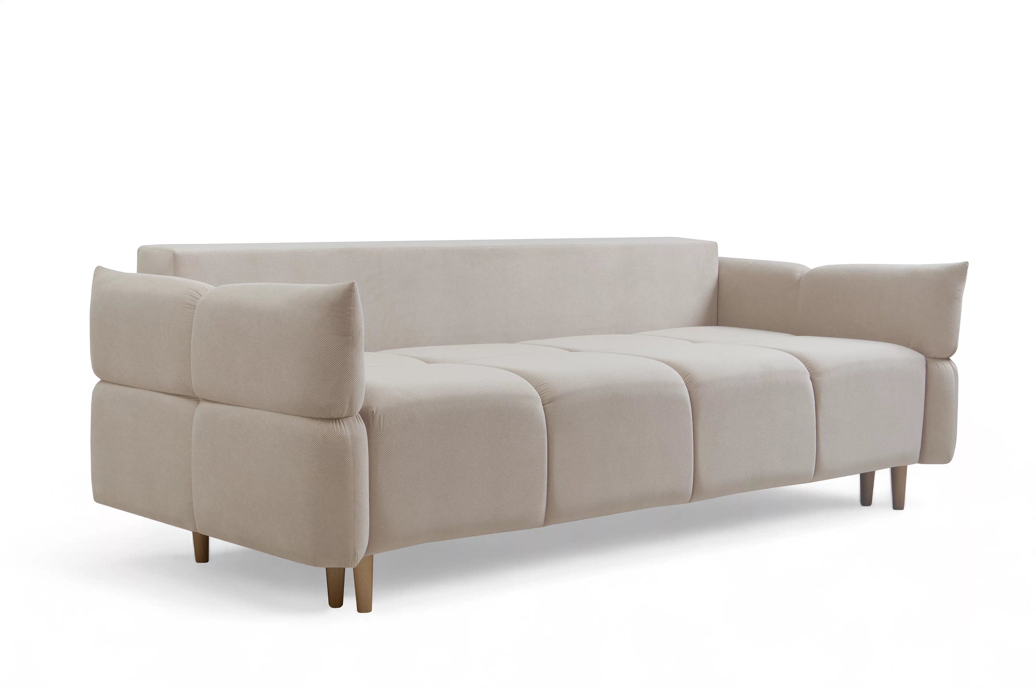 Rozkládací pohovka Fitelia s úložným prostorem - světle béžový samet Pretty 03 / nožky buk Pohovka rozkladana Fitelia s úložným prostorem- světlý béžová plusz Pretty 03 / buk 