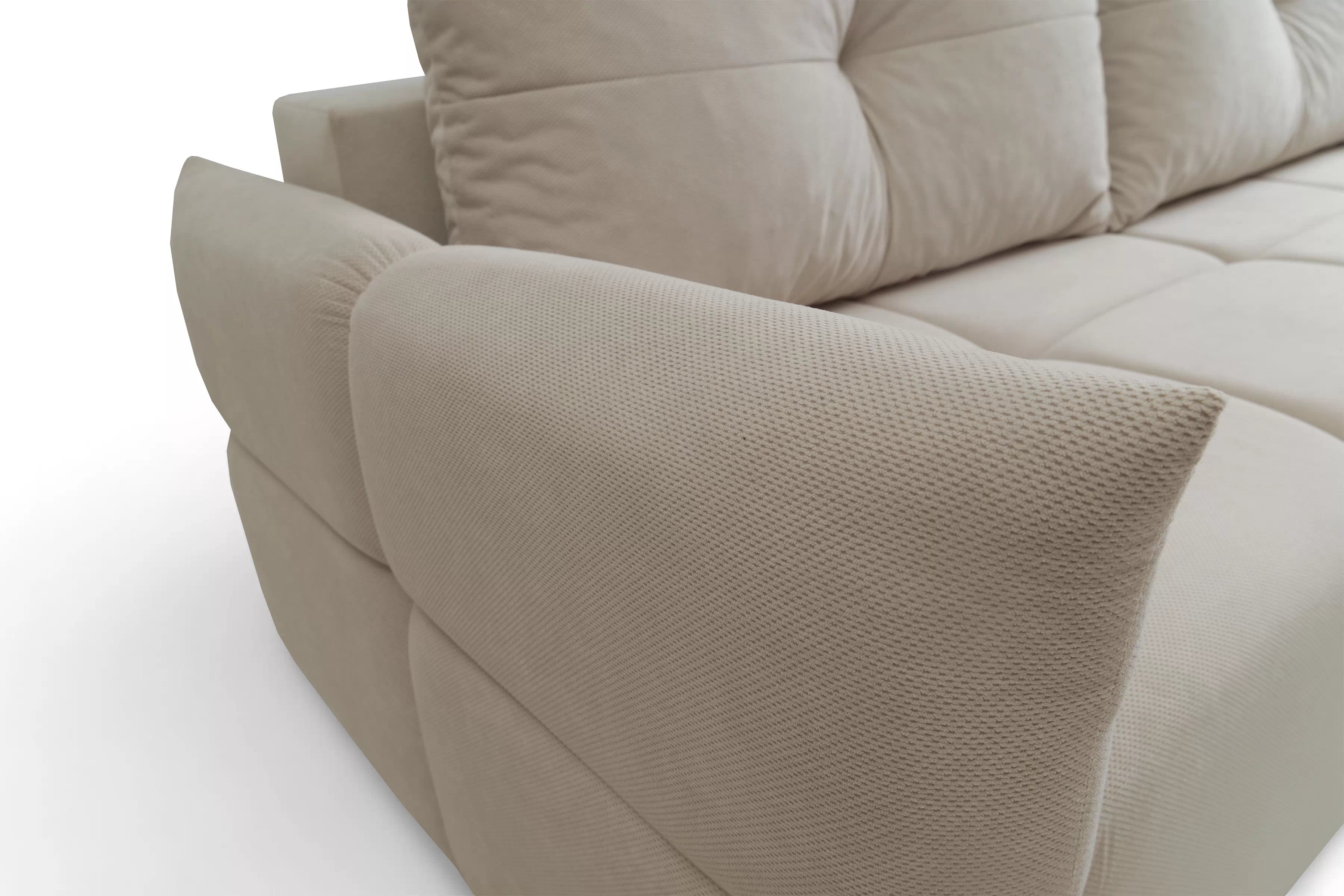 Rozkládací pohovka Fitelia s úložným prostorem - světle béžový samet Pretty 03 / nožky buk Pohovka rozkladana Fitelia s úložným prostorem- světlý béžová plusz Pretty 03 / buk 