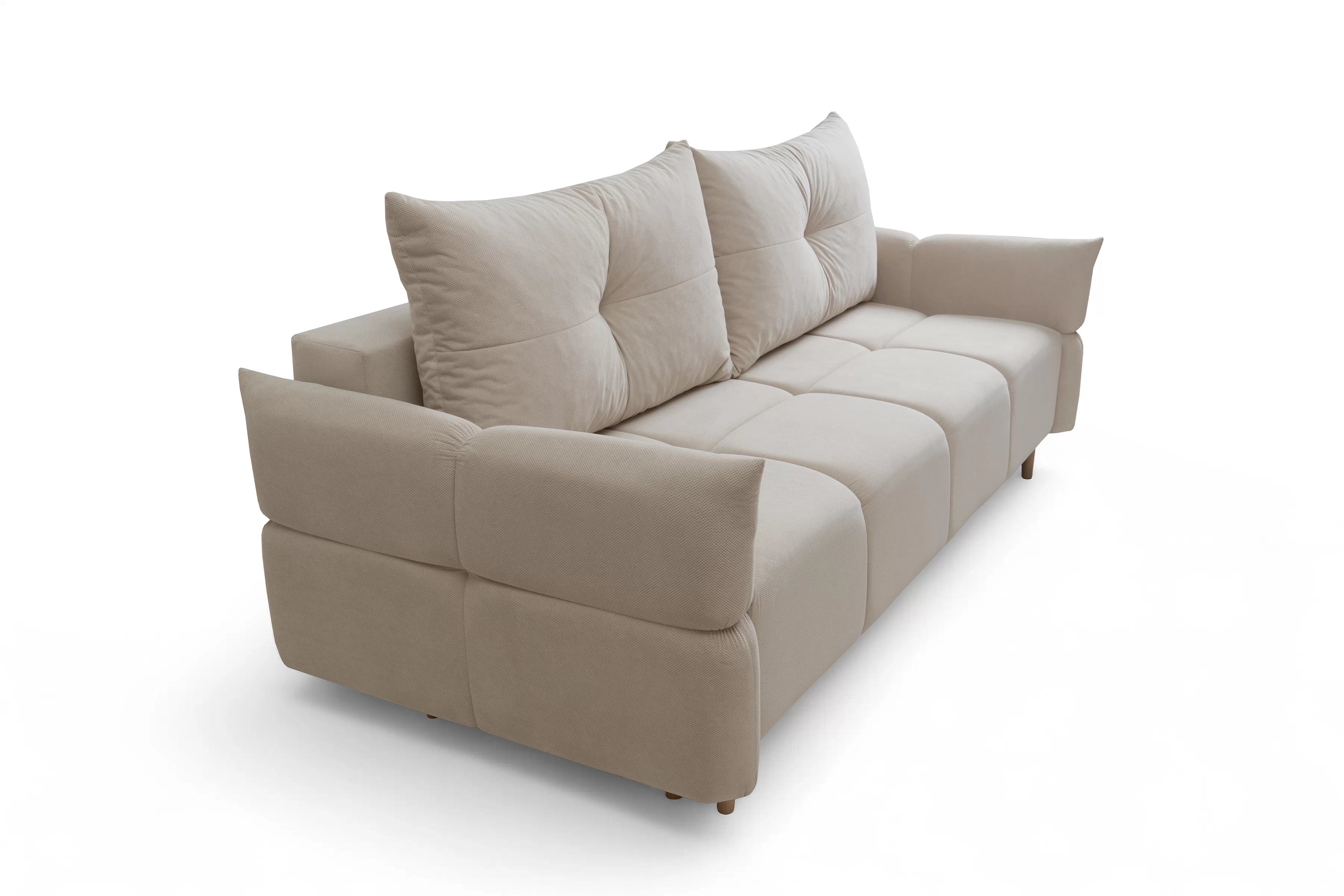 Rozkládací pohovka Fitelia s úložným prostorem - světle béžový samet Pretty 03 / nožky buk Pohovka rozkladana Fitelia s úložným prostorem- světlý béžová plusz Pretty 03 / buk 