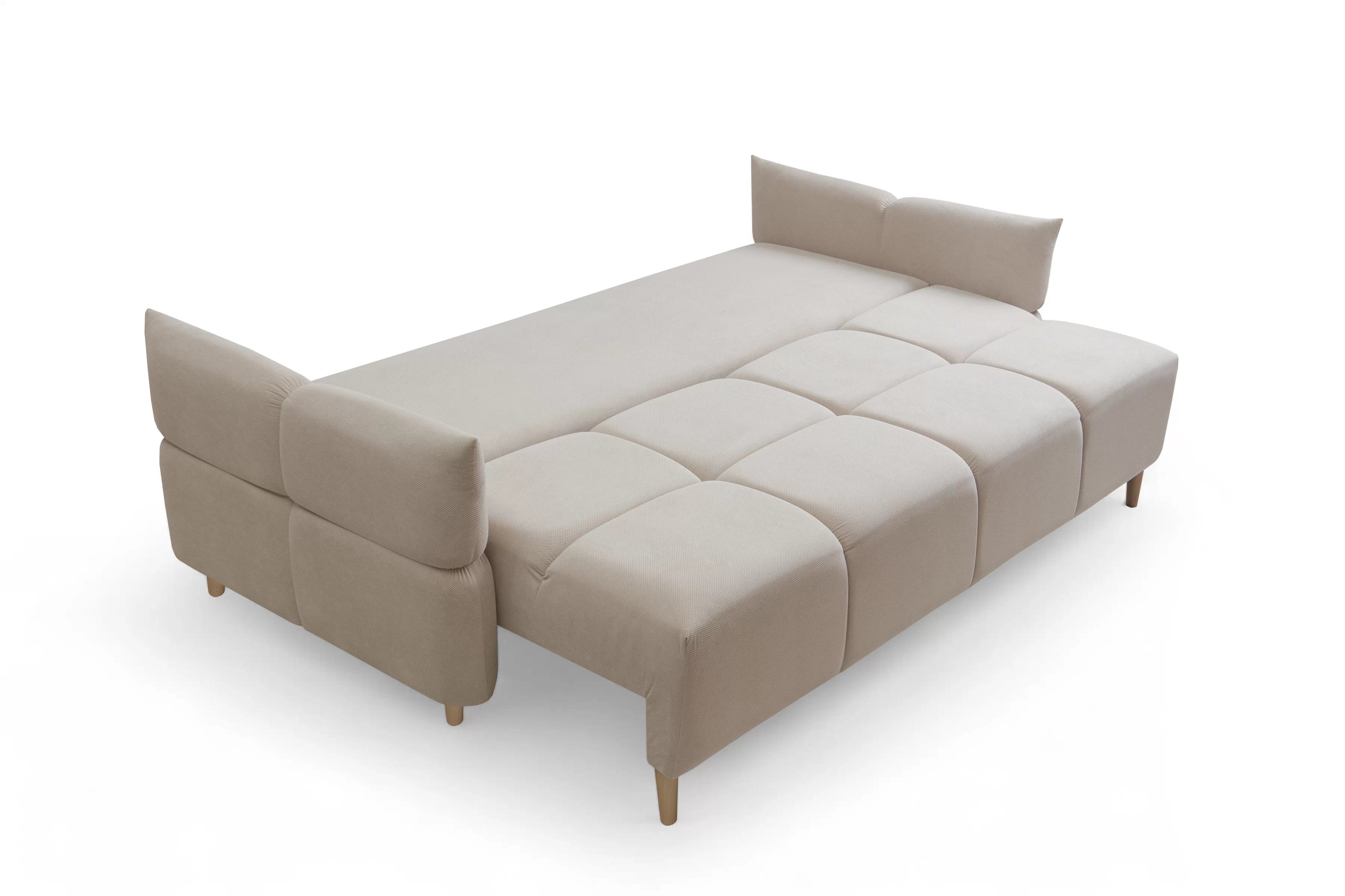 Rozkládací pohovka Fitelia s úložným prostorem - světle béžový samet Pretty 03 / nožky buk Pohovka rozkladana Fitelia s úložným prostorem- světlý béžová plusz Pretty 03 / buk 