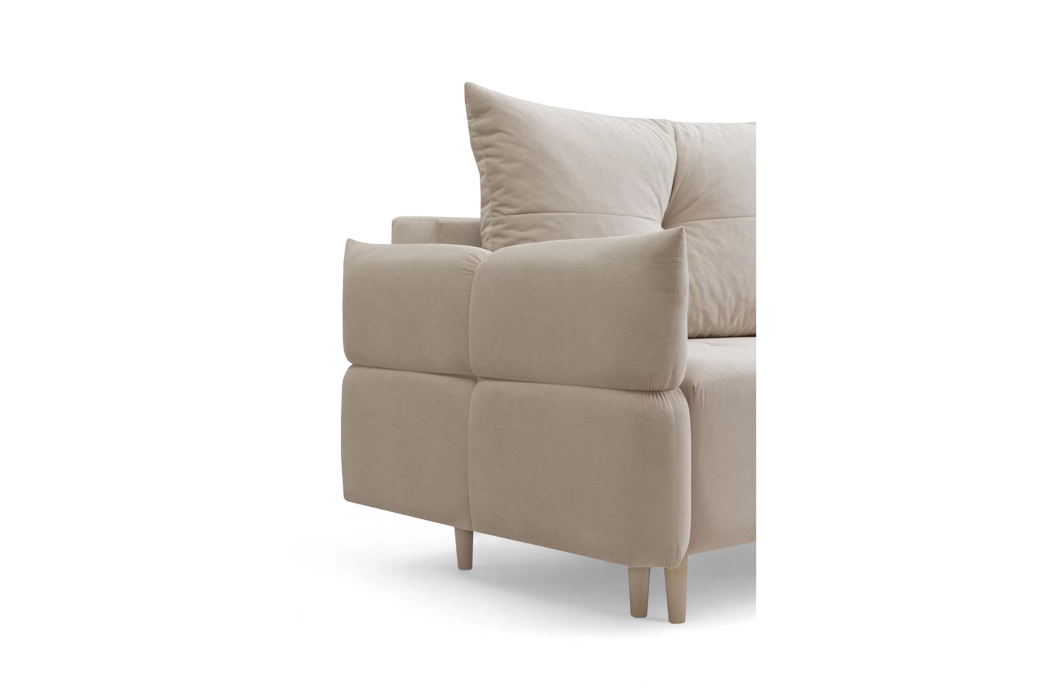 Rozkládací pohovka Fitelia s úložným prostorem - světle béžový samet Pretty 03 / nožky buk Pohovka rozkladana Fitelia s úložným prostorem- světlý béžová plusz Pretty 03 / buk 