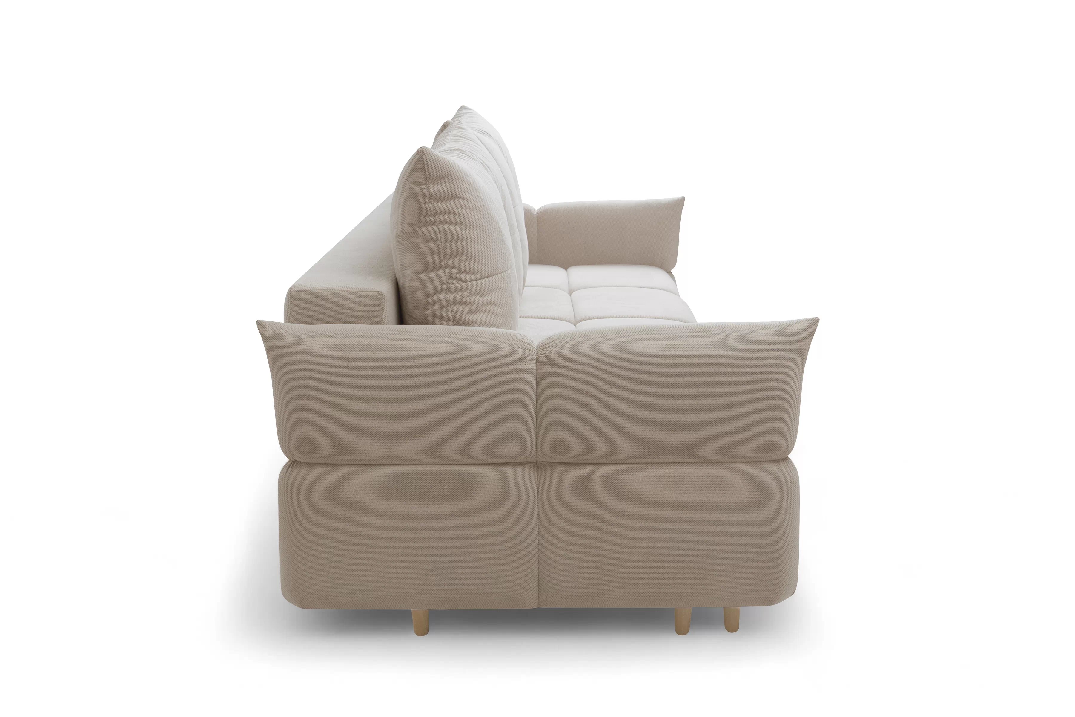 Rozkládací pohovka Fitelia s úložným prostorem - světle béžový samet Pretty 03 / nožky buk Pohovka rozkladana Fitelia s úložným prostorem- světlý béžová plusz Pretty 03 / buk 