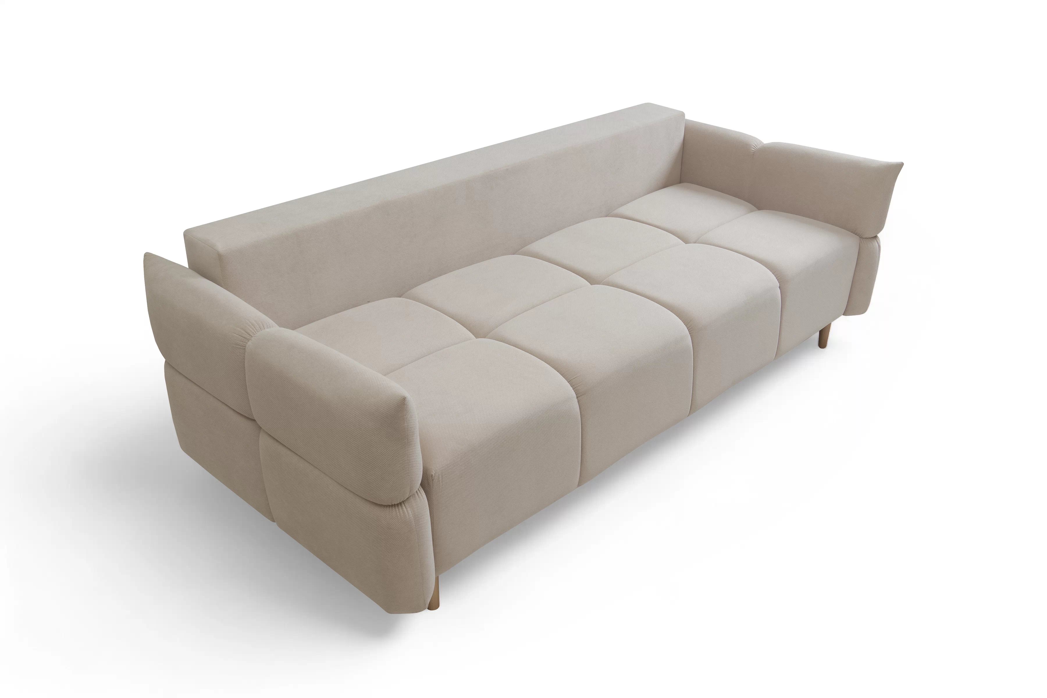 Rozkládací pohovka Fitelia s úložným prostorem - světle béžový samet Pretty 03 / nožky buk Pohovka rozkladana Fitelia s úložným prostorem- světlý béžová plusz Pretty 03 / buk 