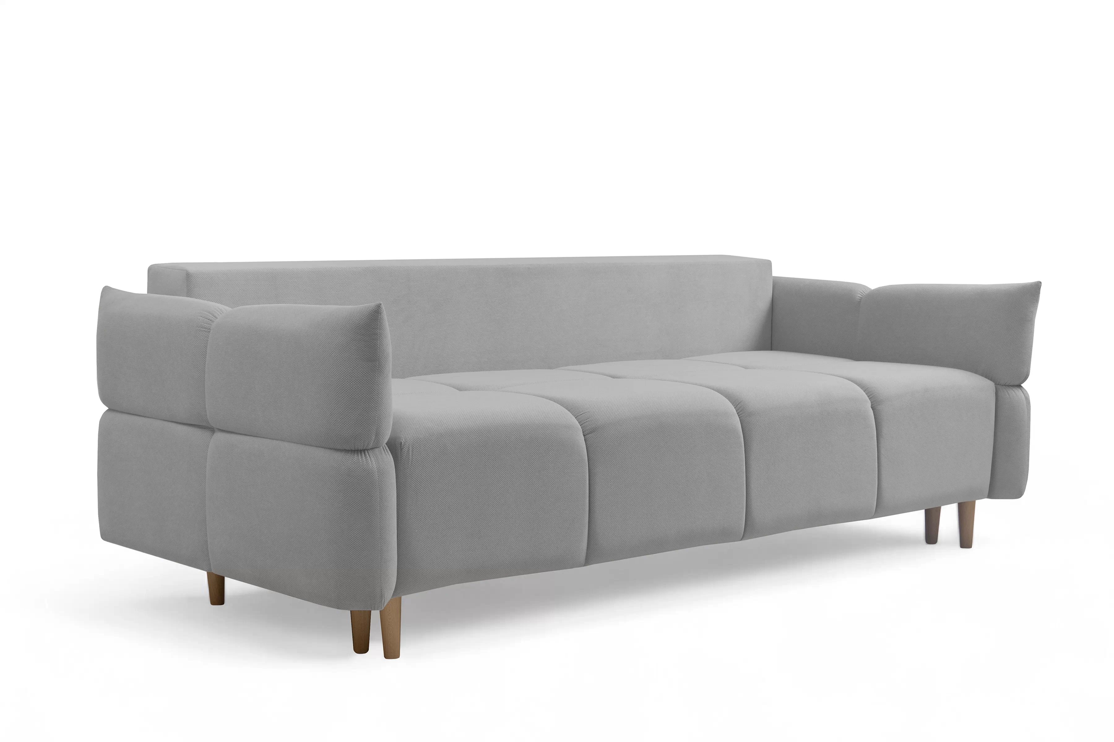 Rozkládací pohovka Fitelia s úložným prostorem - světle šedý samet Pretty 16 / nožky buk Pohovka rozkladana Fitelia s úložným prostorem- popelavá plusz Pretty 16 / buk 