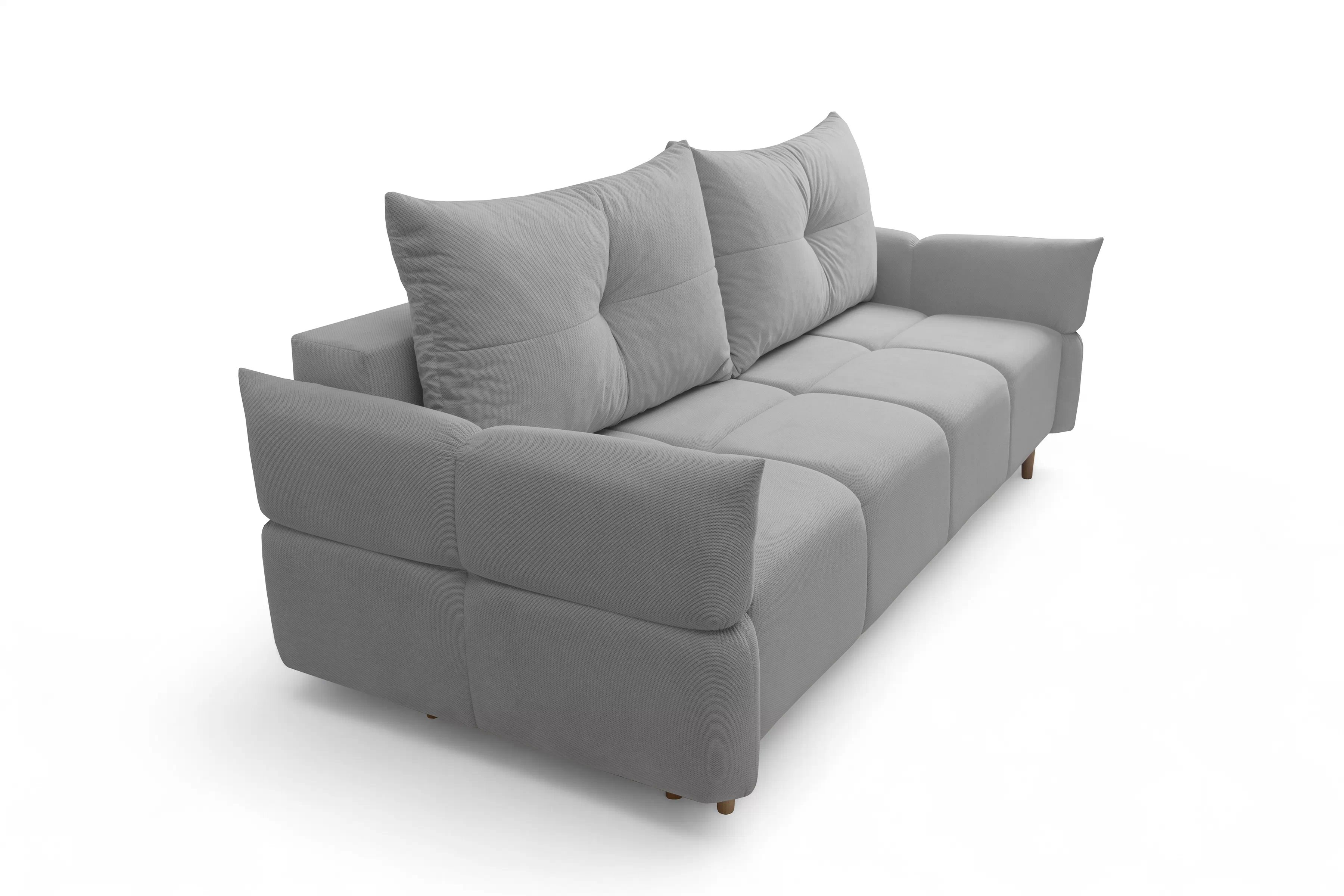 Rozkládací pohovka Fitelia s úložným prostorem - světle šedý samet Pretty 16 / nožky buk Pohovka rozkladana Fitelia s úložným prostorem- popelavá plusz Pretty 16 / buk 