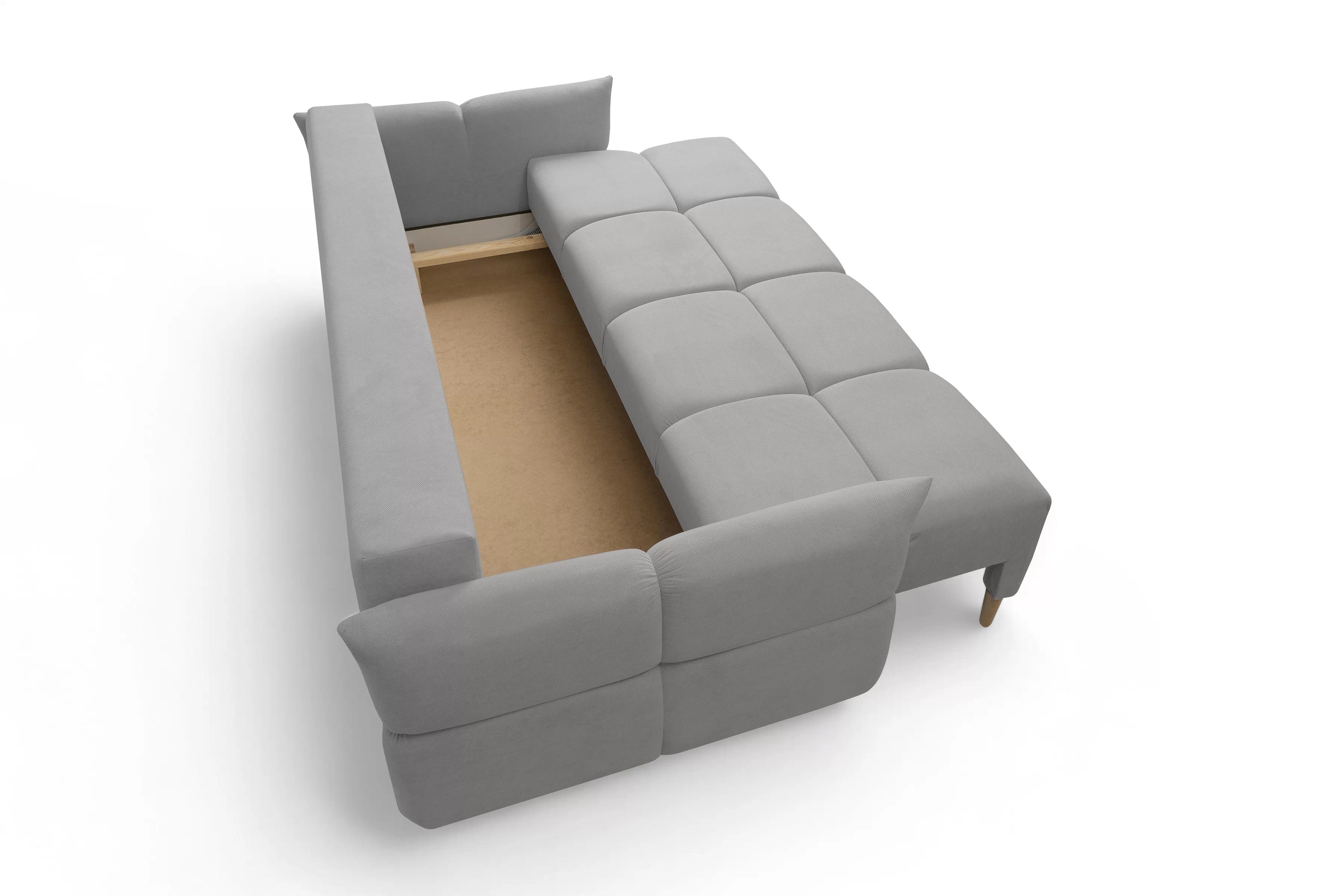 Rozkládací pohovka Fitelia s úložným prostorem - světle šedý samet Pretty 16 / nožky buk Pohovka rozkladana Fitelia s úložným prostorem- popelavá plusz Pretty 16 / buk 