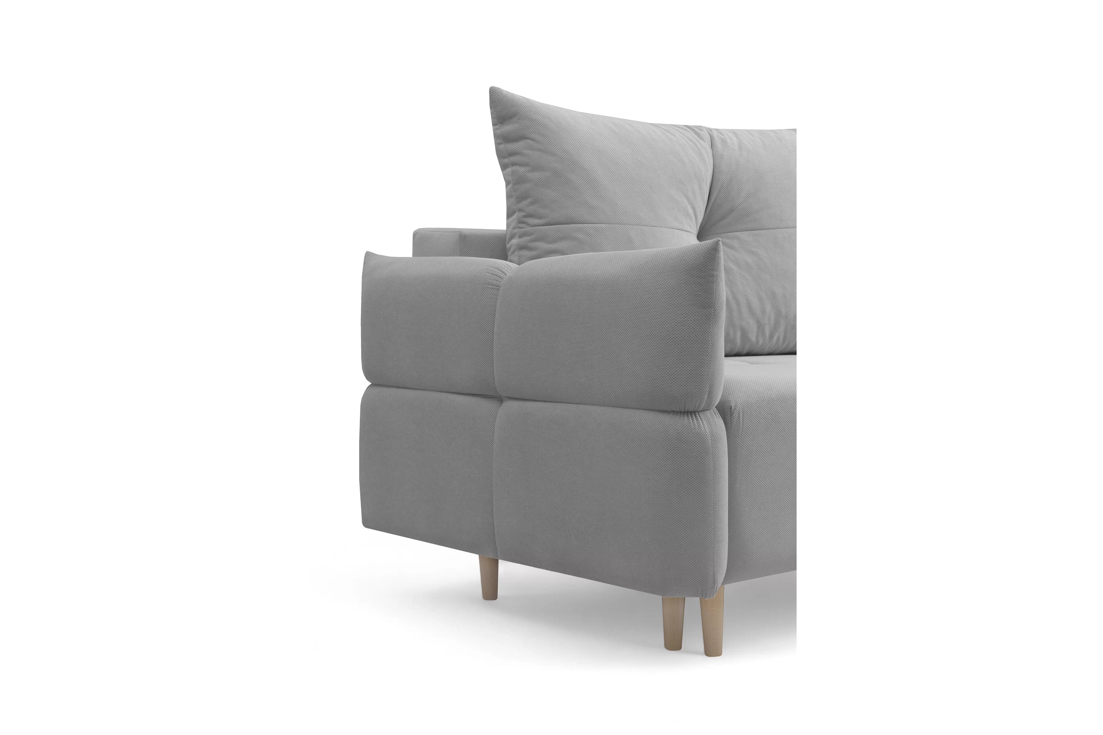 Rozkládací pohovka Fitelia s úložným prostorem - světle šedý samet Pretty 16 / nožky buk Pohovka rozkladana Fitelia s úložným prostorem- popelavá plusz Pretty 16 / buk 