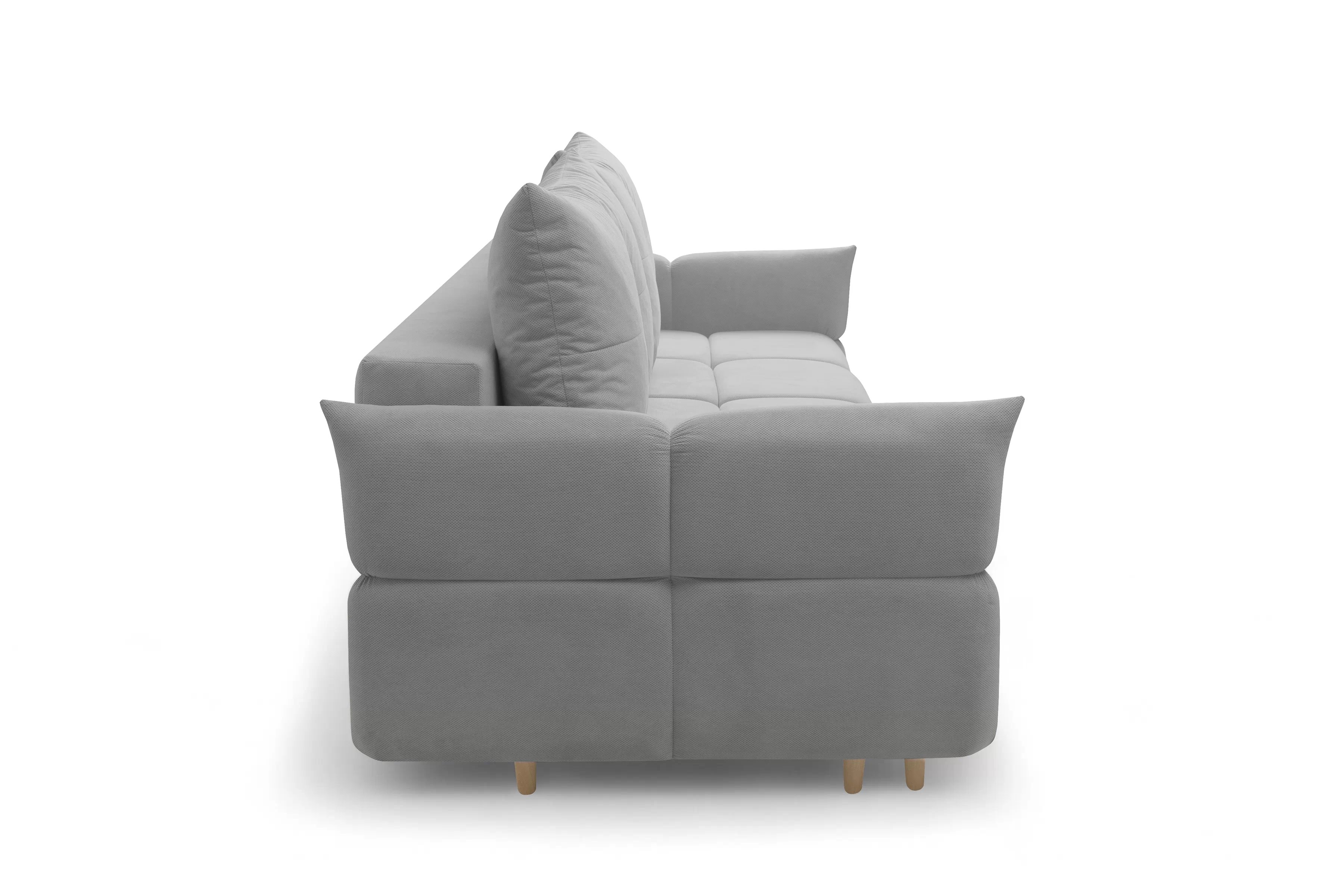 Rozkládací pohovka Fitelia s úložným prostorem - světle šedý samet Pretty 16 / nožky buk Pohovka rozkladana Fitelia s úložným prostorem- popelavá plusz Pretty 16 / buk 