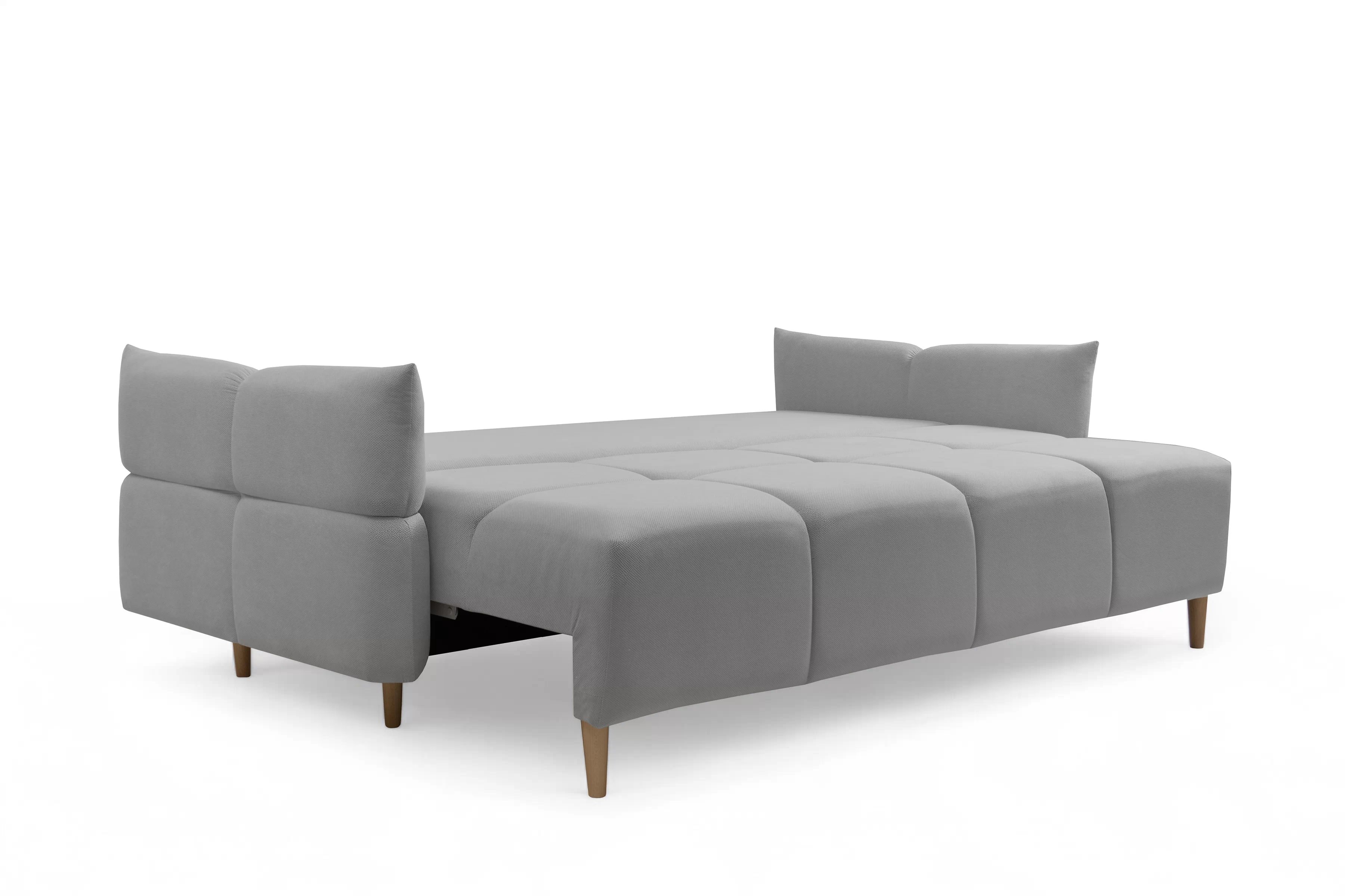 Rozkládací pohovka Fitelia s úložným prostorem - světle šedý samet Pretty 16 / nožky buk Pohovka rozkladana Fitelia s úložným prostorem- popelavá plusz Pretty 16 / buk 