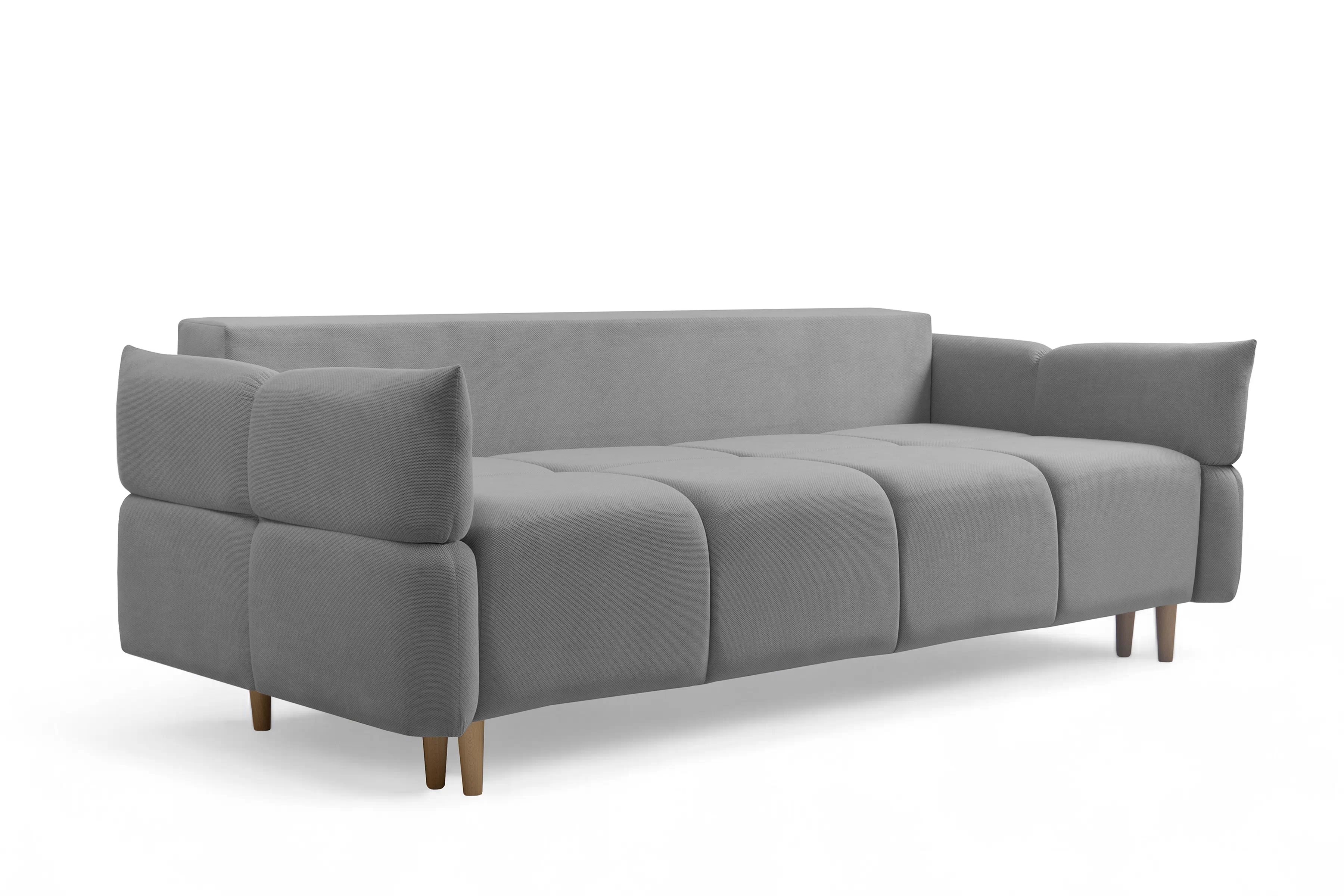 Rozkládací pohovka Fitelia s úložným prostorem - šedý samet Pretty 17 / nožky buk Pohovka rozkladana Fitelia s úložným prostorem- šedá plusz Pretty 17 / buk 