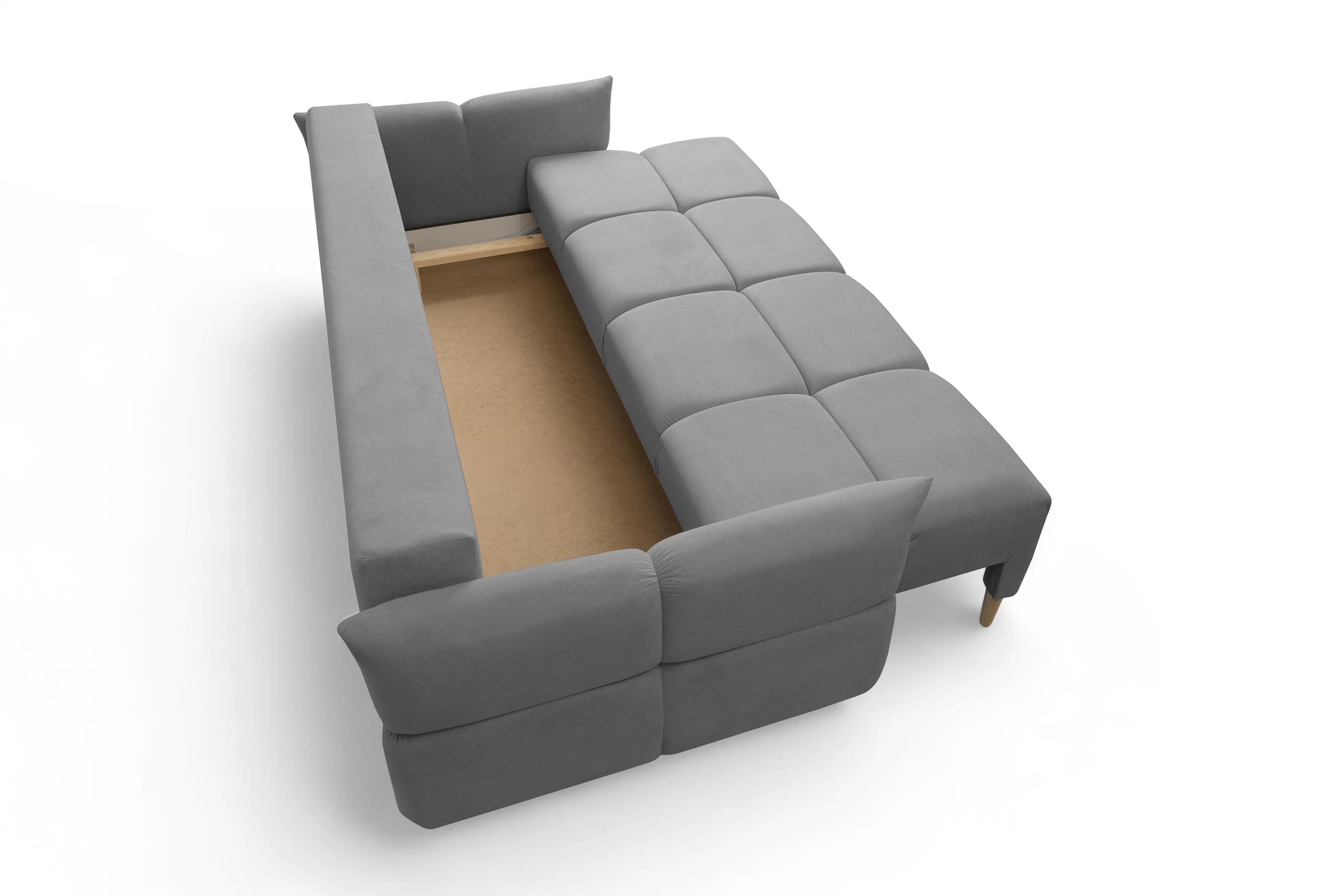 Rozkládací pohovka Fitelia s úložným prostorem - šedý samet Pretty 17 / nožky buk Pohovka rozkladana Fitelia s úložným prostorem- šedá plusz Pretty 17 / buk 