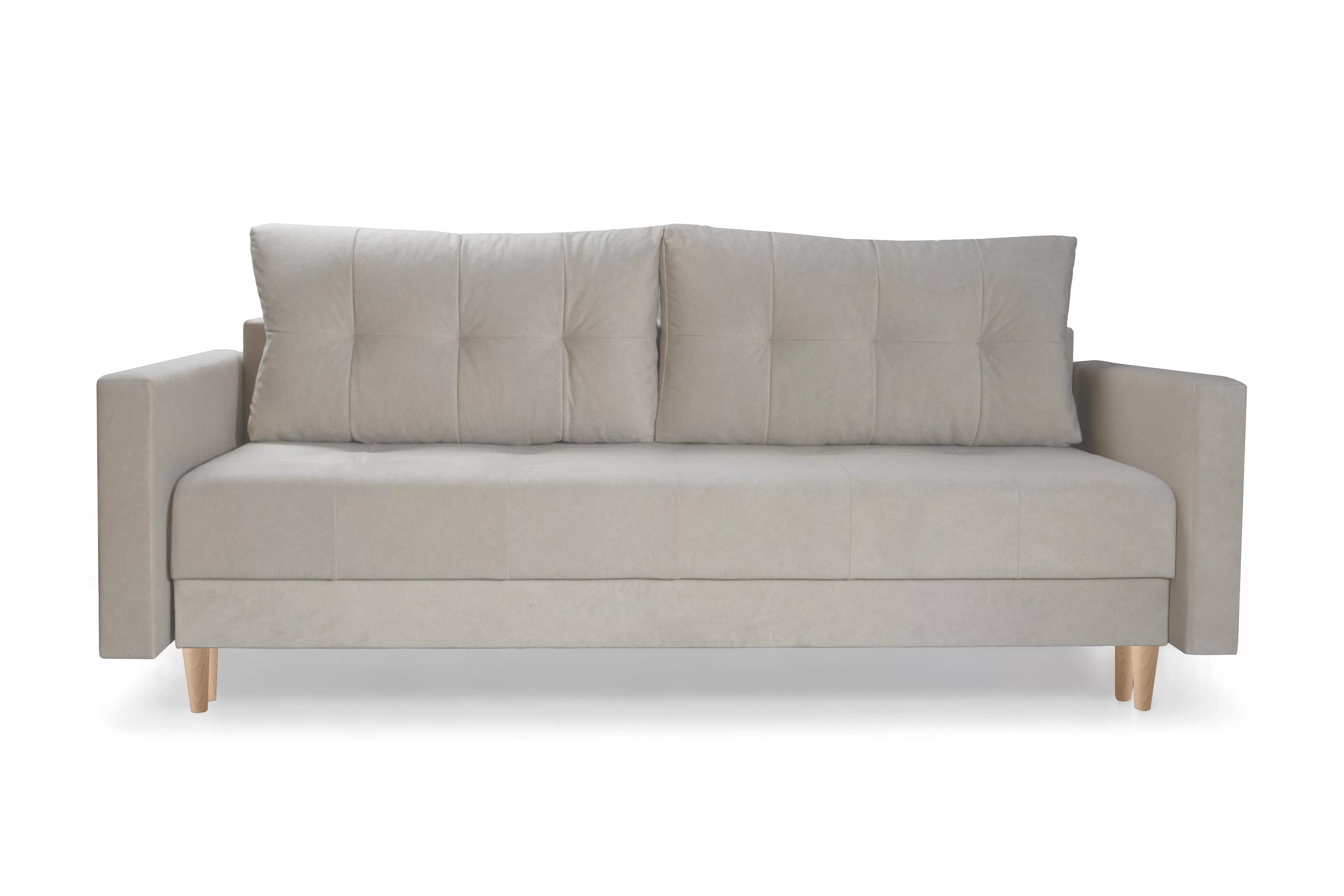 Rozkladacia trojpohovka Romano - béžový zamat Cloud 03 / buk Pohovka rozkladana trojmiestna Romano - béžový welwet Cloud 03 / nožičky buk