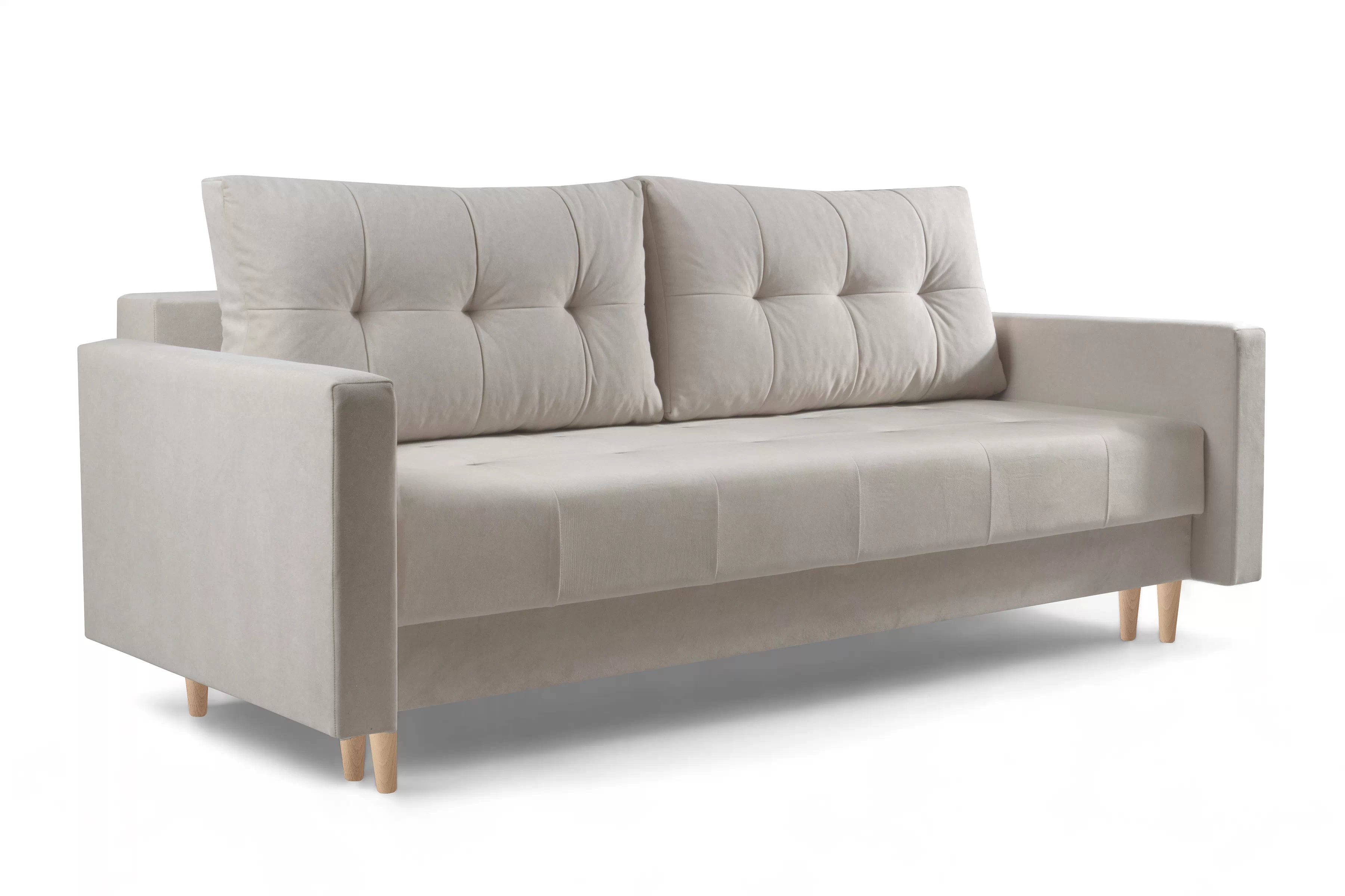 Rozkladacia trojpohovka Romano - béžový zamat Cloud 03 / buk Pohovka rozkladana trojmiestna Romano - béžový welwet Cloud 03 / nožičky buk