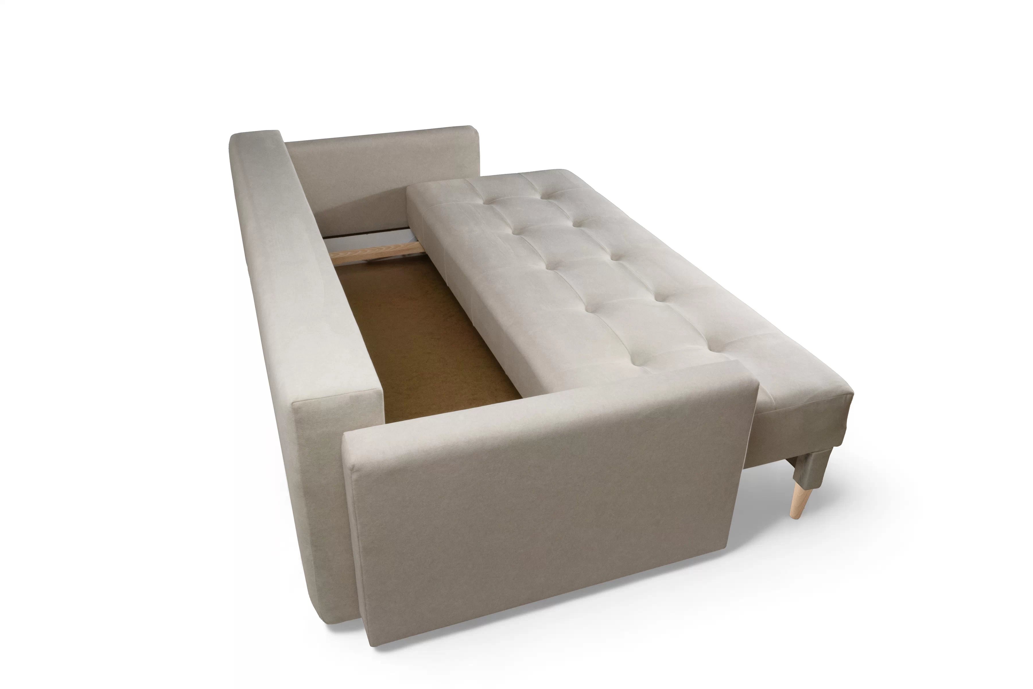 Rozkladacia trojpohovka Romano - béžový zamat Cloud 03 / buk Pohovka rozkladana trojmiestna Romano - béžový welwet Cloud 03 / nožičky buk