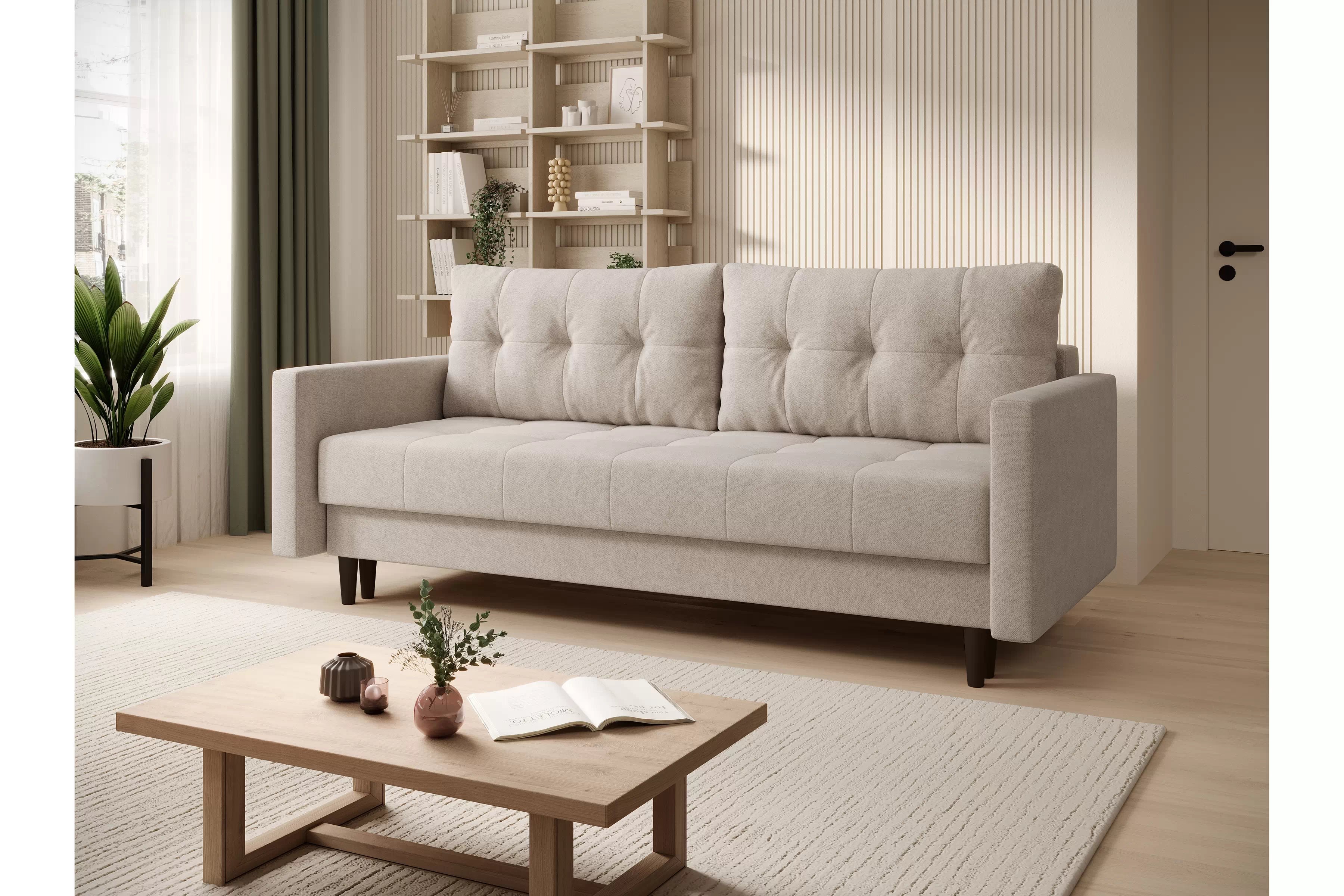 Rozkladacia trojpohovka Romano - béžový zamat Cloud 03 / čierna Pohovka rozkladana trojmiestna Romano - béžový welwet Cloud 03 / nožičky čierny