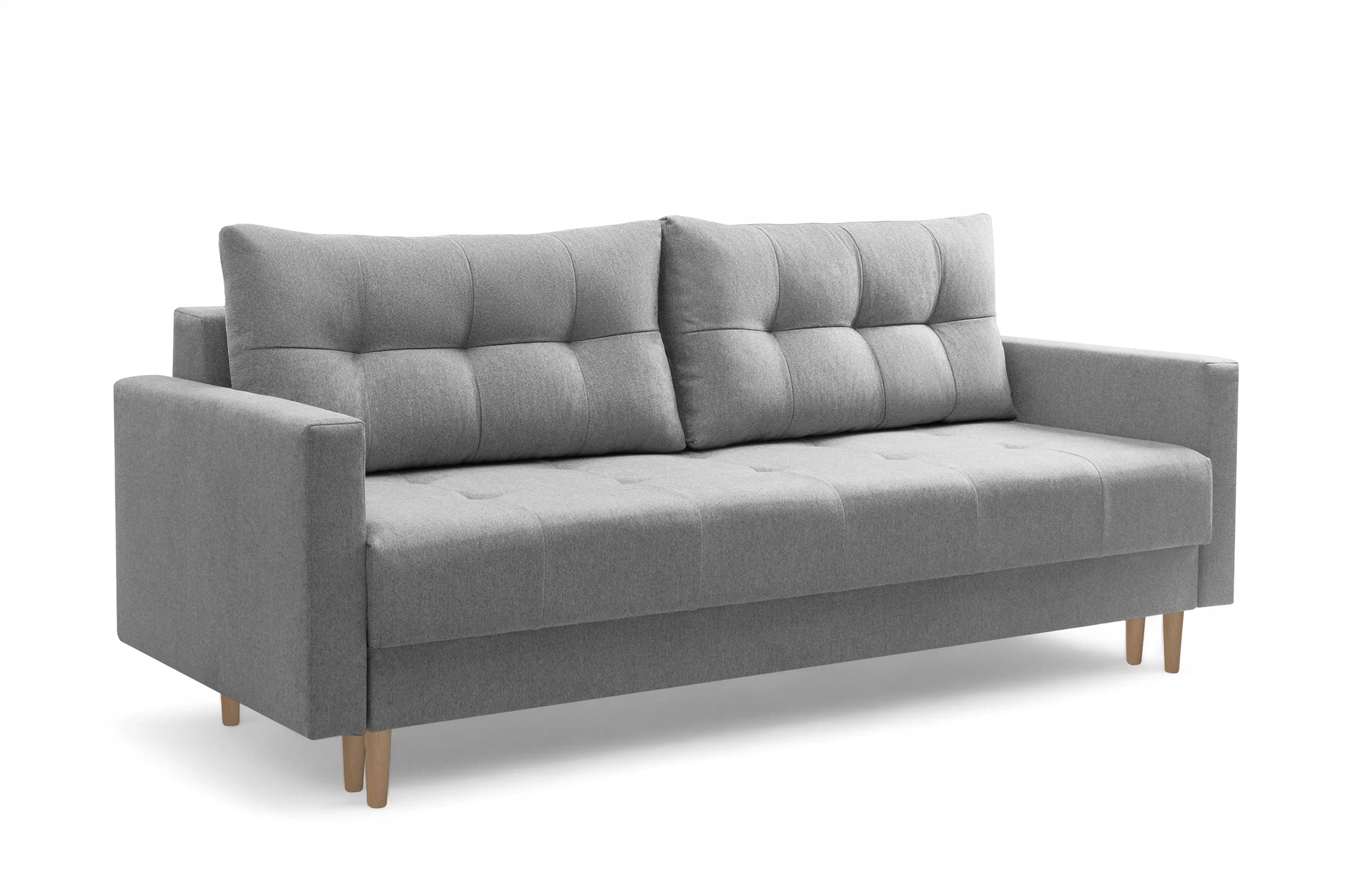 Trojmiestna rozkladacia pohovka Romano – sivá pletená látka Gemma 86 / bukové nožičky Pohovka rozkladana trojmiestna Romano - šedá plecionka Gemma 86 / buk