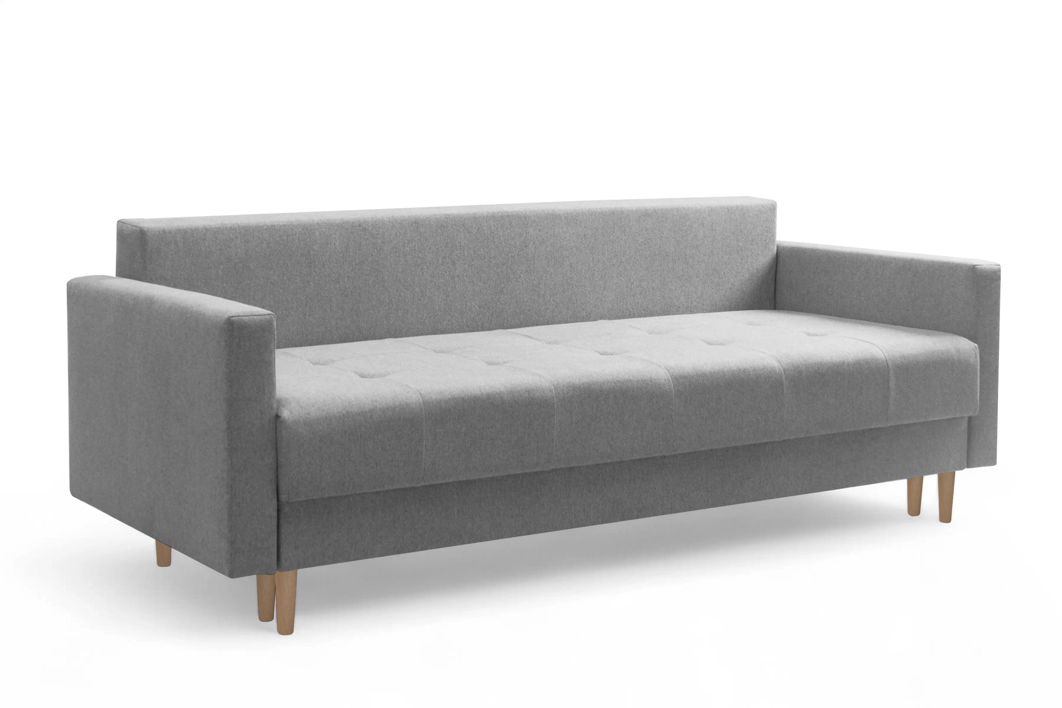 Trojmiestna rozkladacia pohovka Romano – sivá pletená látka Gemma 86 / bukové nožičky Pohovka rozkladana trojmiestna Romano - šedá plecionka Gemma 86 / buk